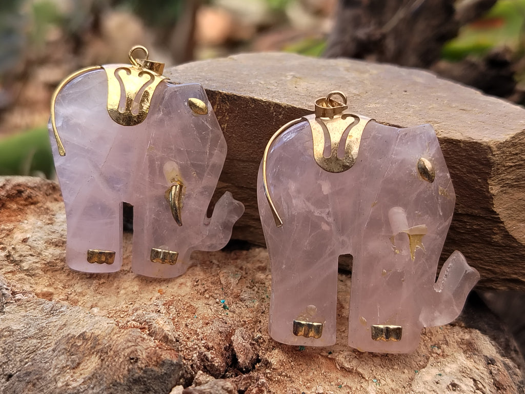 Hand Made Rose Quartz Elephant Pendants - sold per item - From Namibia - Toprock Gemstones and Minerals 