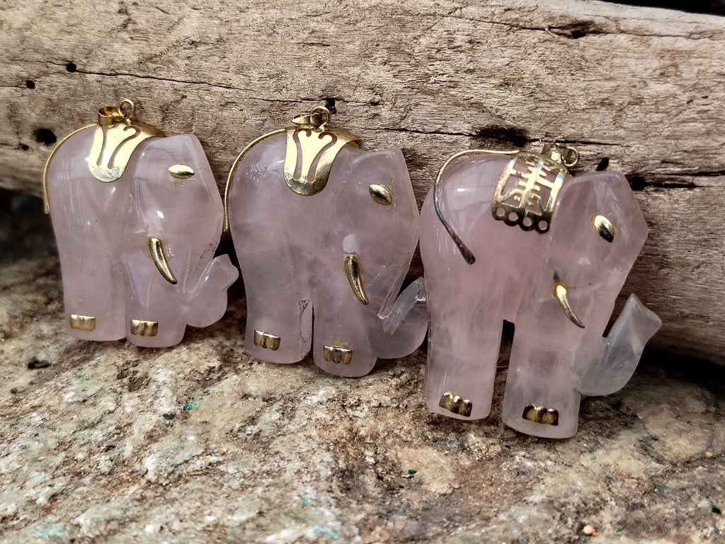 Hand Made Rose Quartz Elephant Pendants - sold per item - From Namibia - Toprock Gemstones and Minerals 