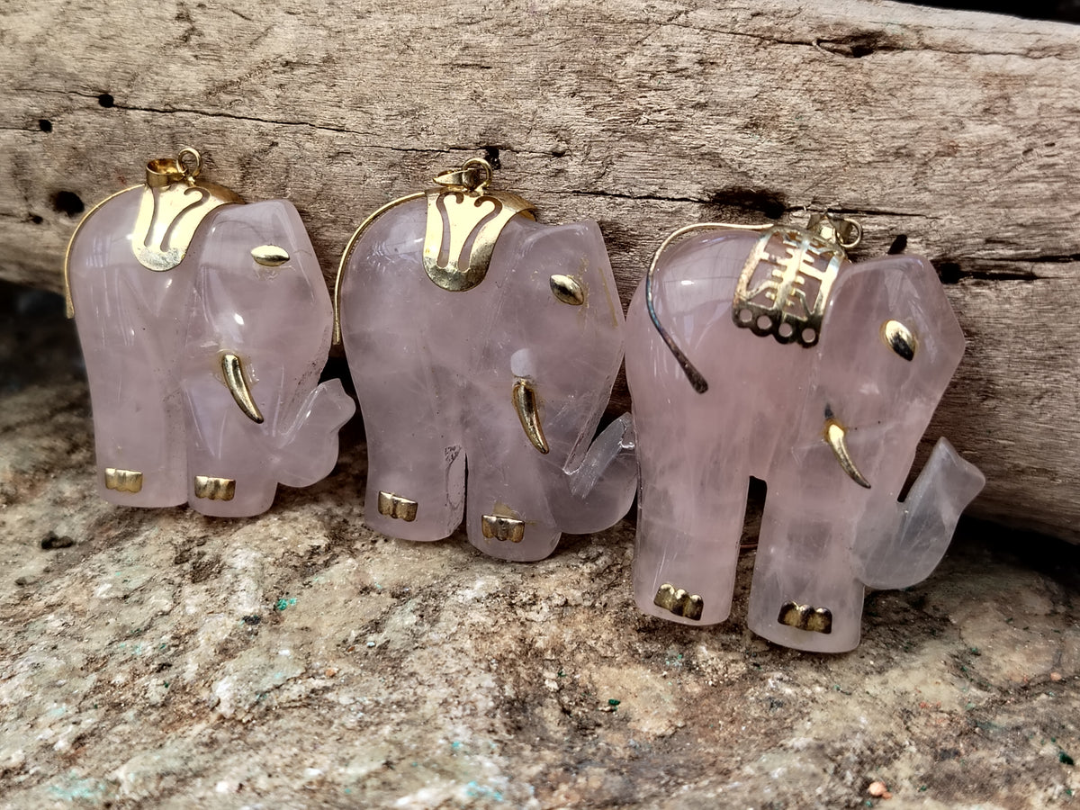 Hand Made Rose Quartz Elephant Pendants - sold per item - From Namibia - Toprock Gemstones and Minerals 