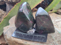 Polished Ruby Corundum In Chrome Verdite Standing Free Forms x 3 From Zimbabwe - Toprock Gemstones and Minerals 