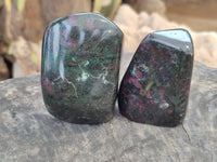 Polished Ruby Corundum In Chrome Verdite Standing Free Forms x 3 From Zimbabwe - Toprock Gemstones and Minerals 