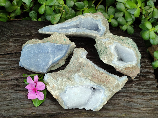 Natural Blue Lace Agate Geode Specimens x 4 From Nsanje, Malawi - Toprock Gemstones and Minerals 