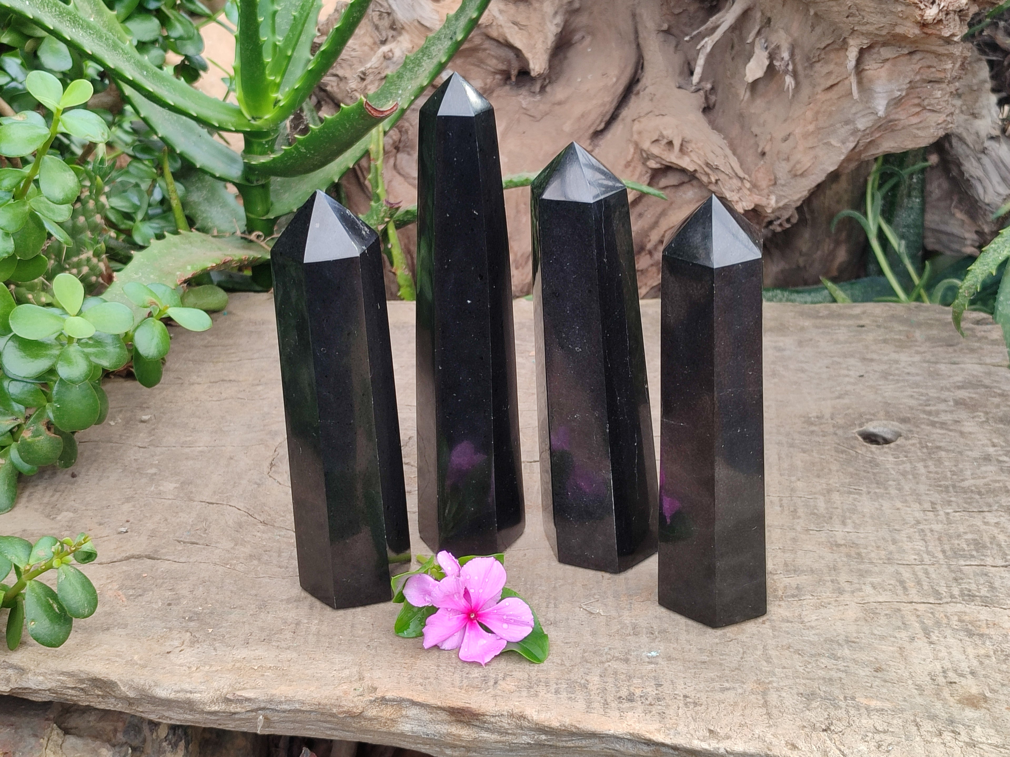 Polished Black Basalt Points x 4 From Antsirabe, Madagascar - Toprock Gemstones and Minerals 