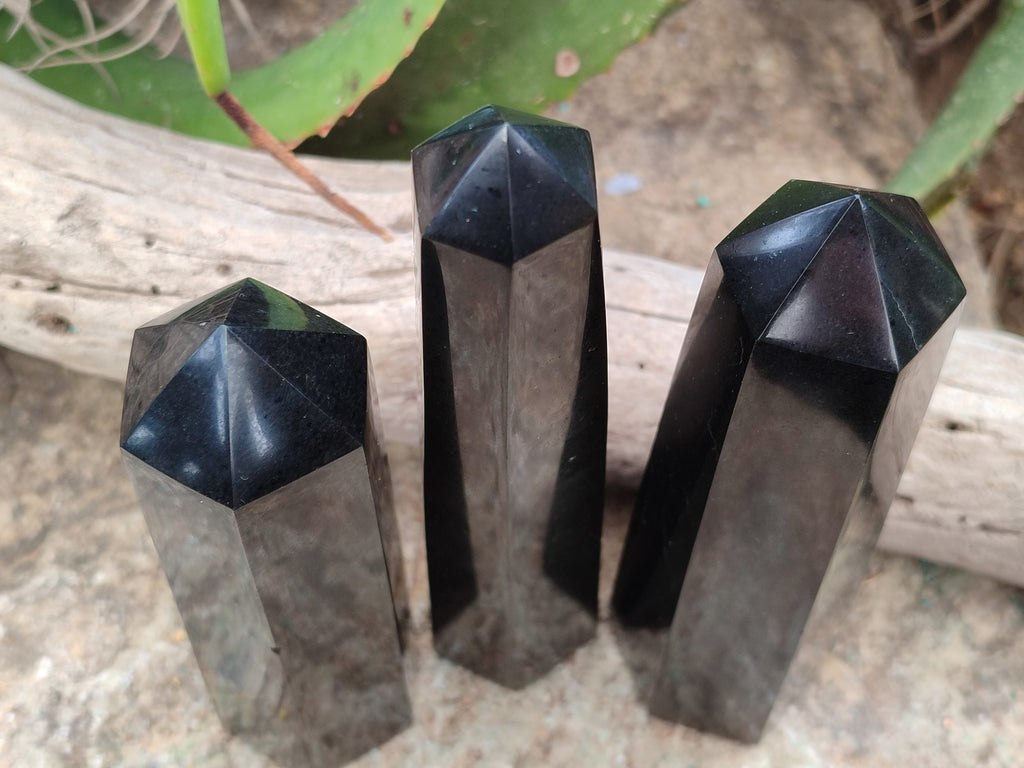 Polished Black Basalt Points x 4 From Antsirabe, Madagascar - Toprock Gemstones and Minerals 