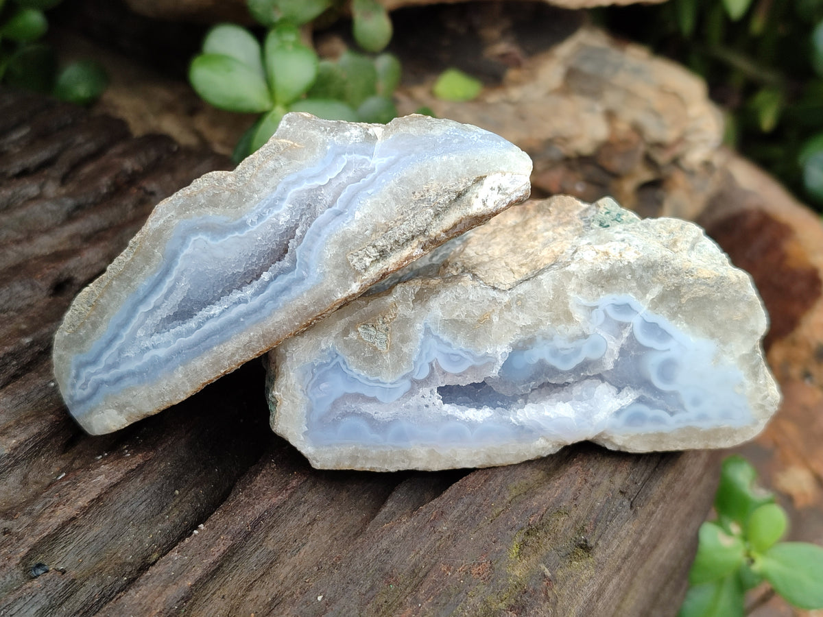 Polished On One Side Blue Lace Agate Geodes x 12 From Nsanje, Malawi - Toprock Gemstones and Minerals 