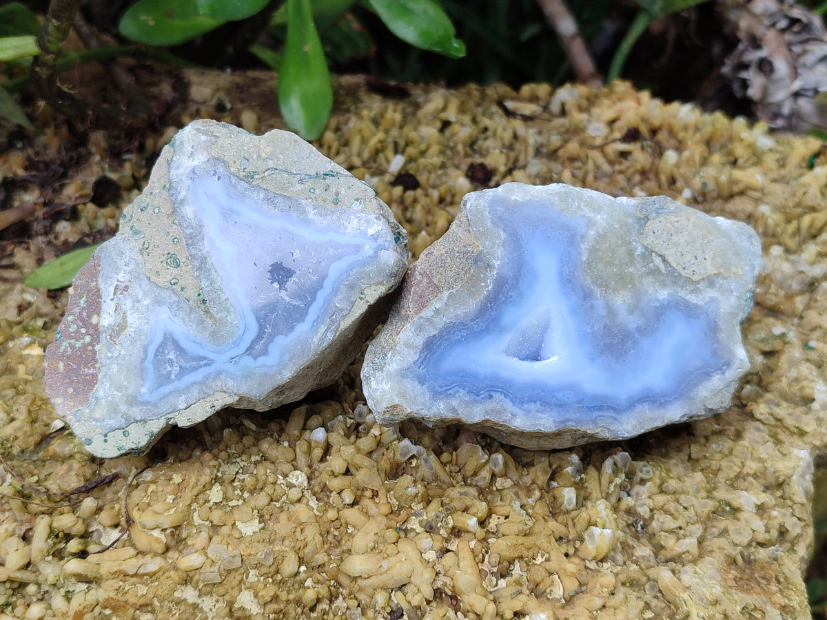 Polished On One Side Blue Lace Agate Geodes x 12 From Nsanje, Malawi - Toprock Gemstones and Minerals 