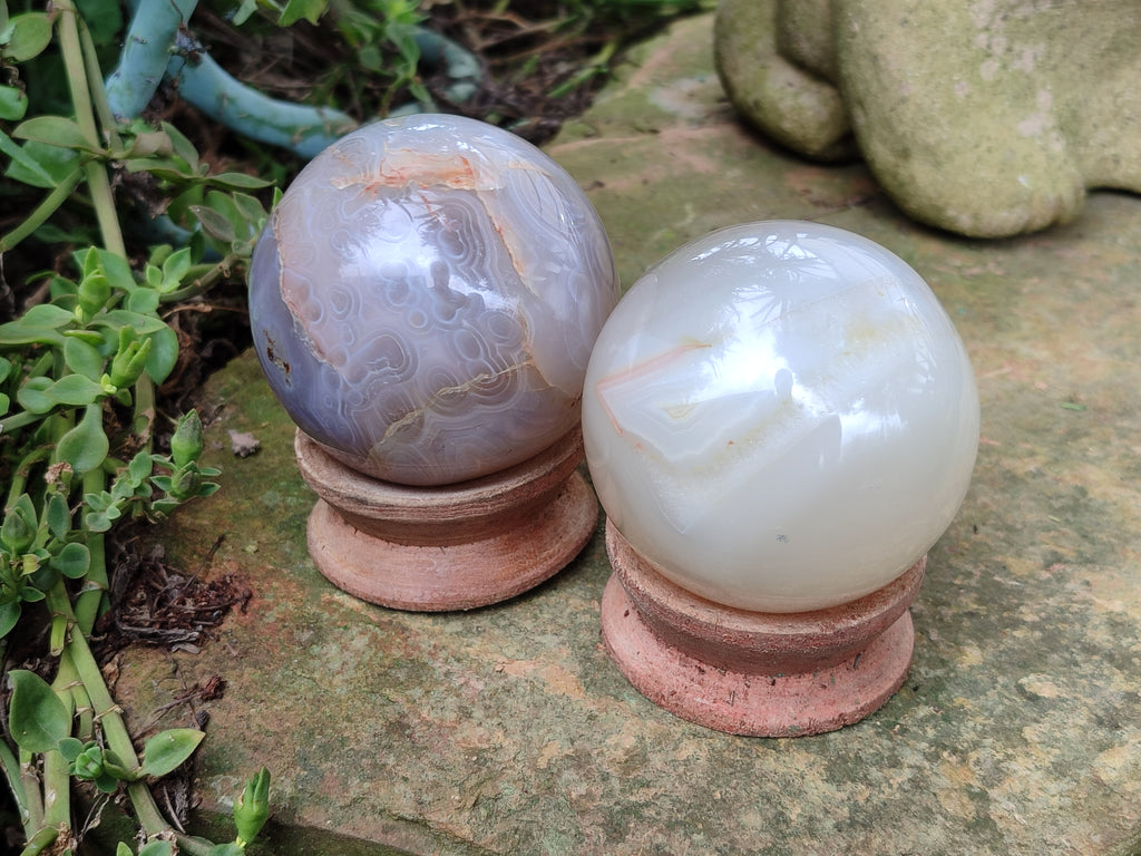 Polished Banded Agate Spheres x 3 From Madagascar - Toprock Gemstones and Minerals 