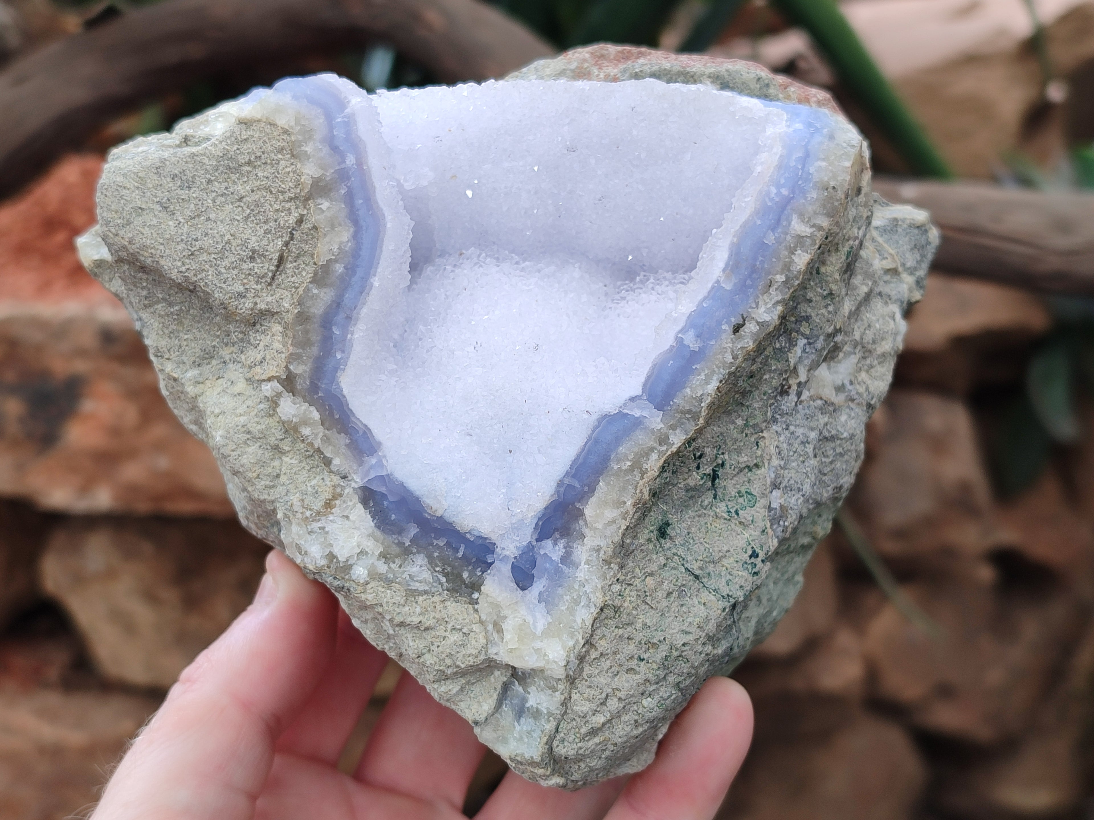 Natural Blue Lace Agate Geode Specimens x 3 From Nsanje, Malawi - Toprock Gemstones and Minerals 
