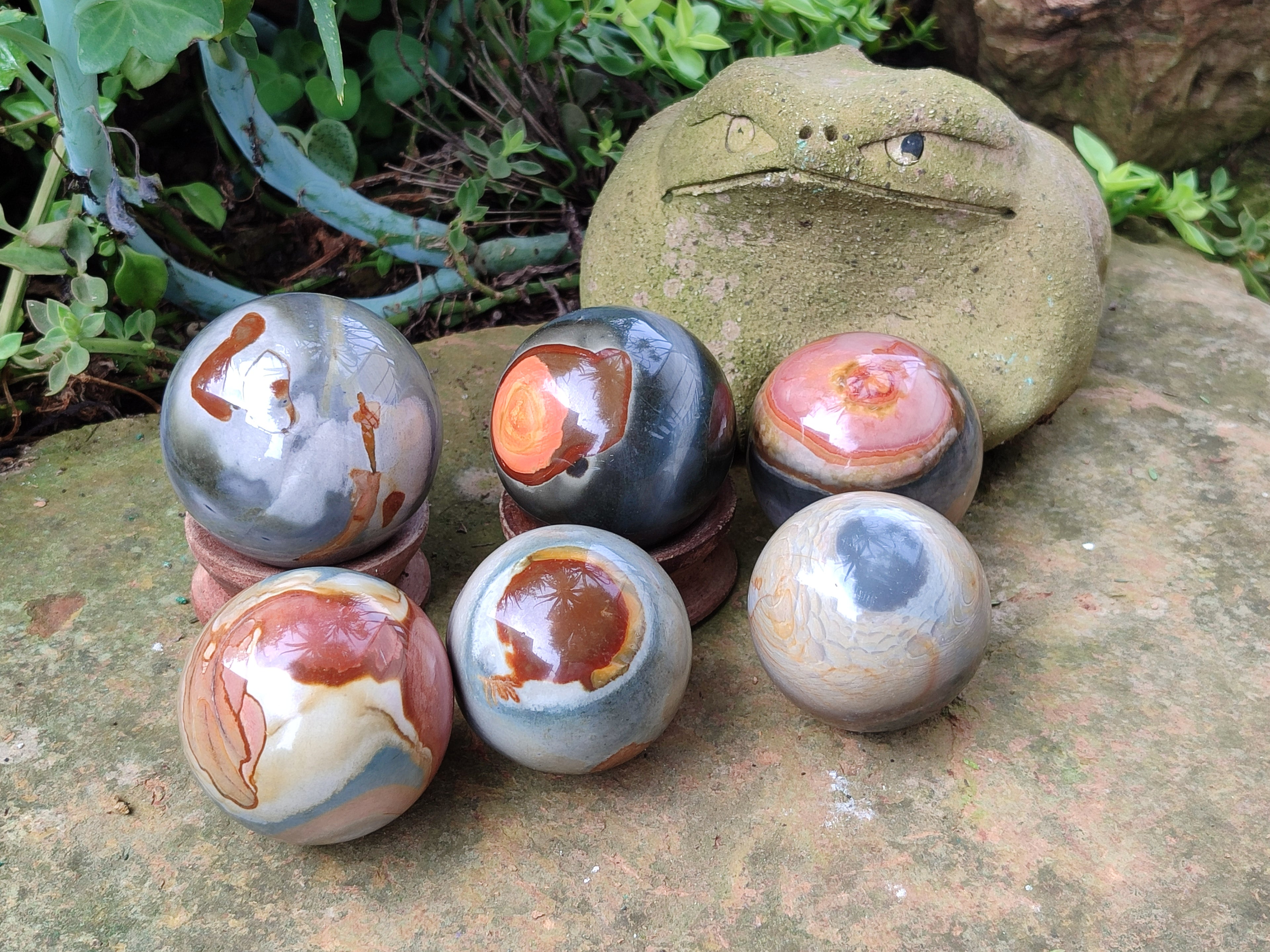 Polished Polychrome Jasper Spheres x 6 From Mahajanga, Madagascar - Toprock Gemstones and Minerals 