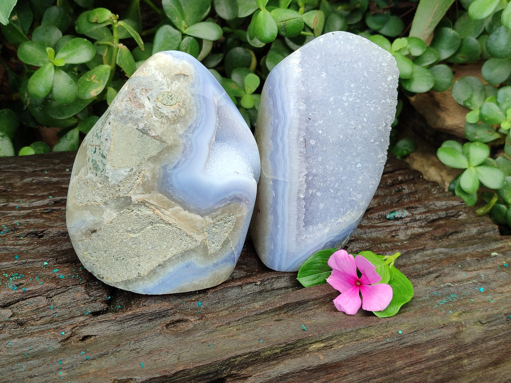 Polished Blue Lace Agate Geodes x 2 From Malawi - Toprock Gemstones and Minerals 