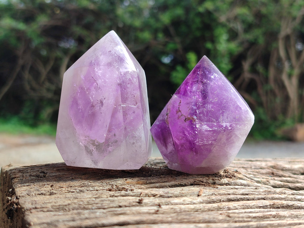 Polished Chevron Amethyst Points x 6 From Ankazobe, Madagascar - Toprock Gemstones and Minerals 