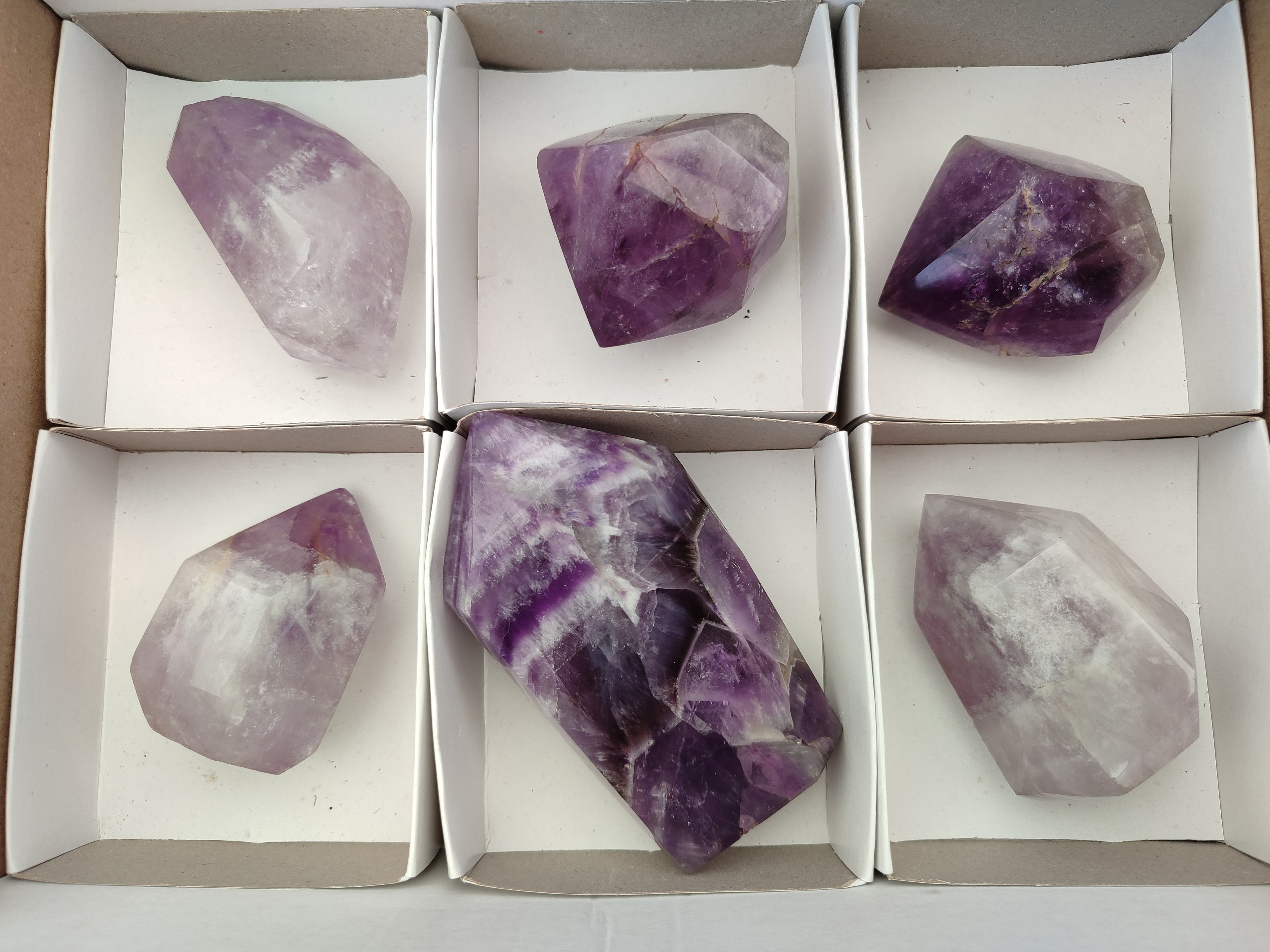 Polished Chevron Amethyst Points x 6 From Ankazobe, Madagascar - Toprock Gemstones and Minerals 