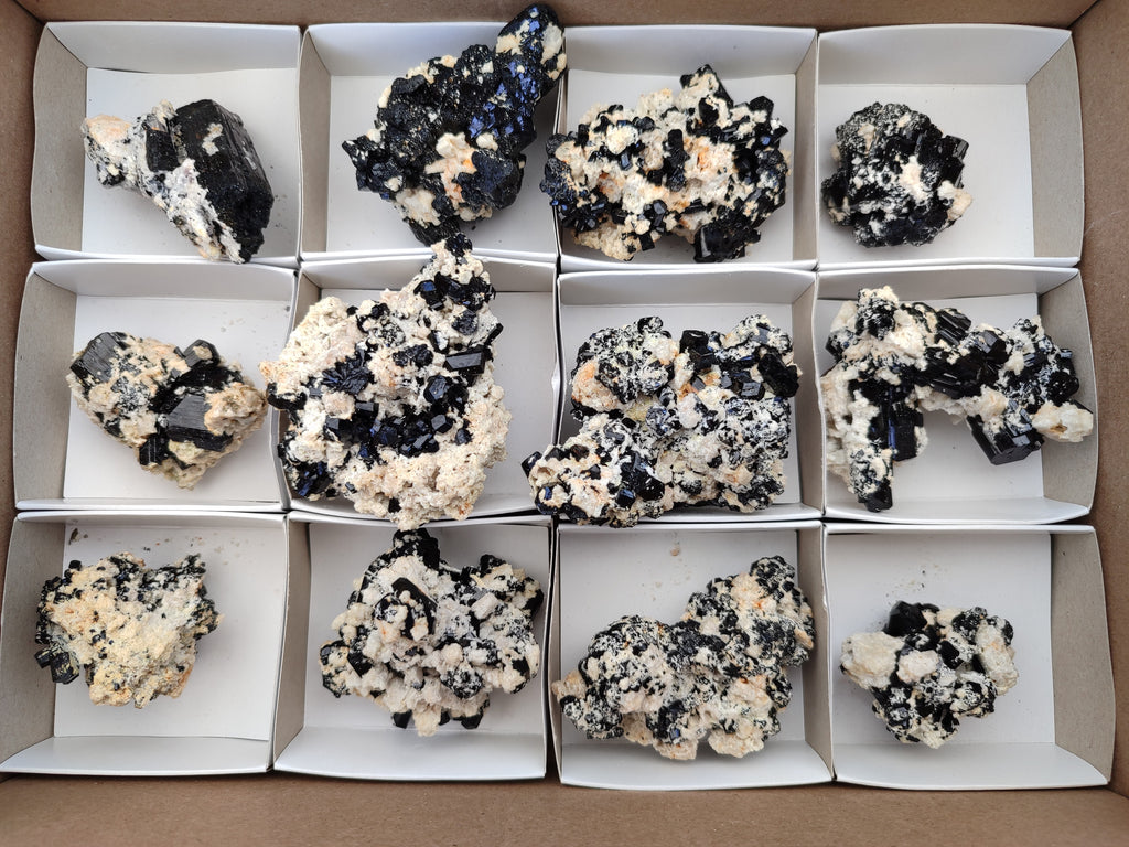Natural Schorl Black Tourmaline With Hyalite Opal Specimens x 12 From Namibia - Toprock Gemstones and Minerals 