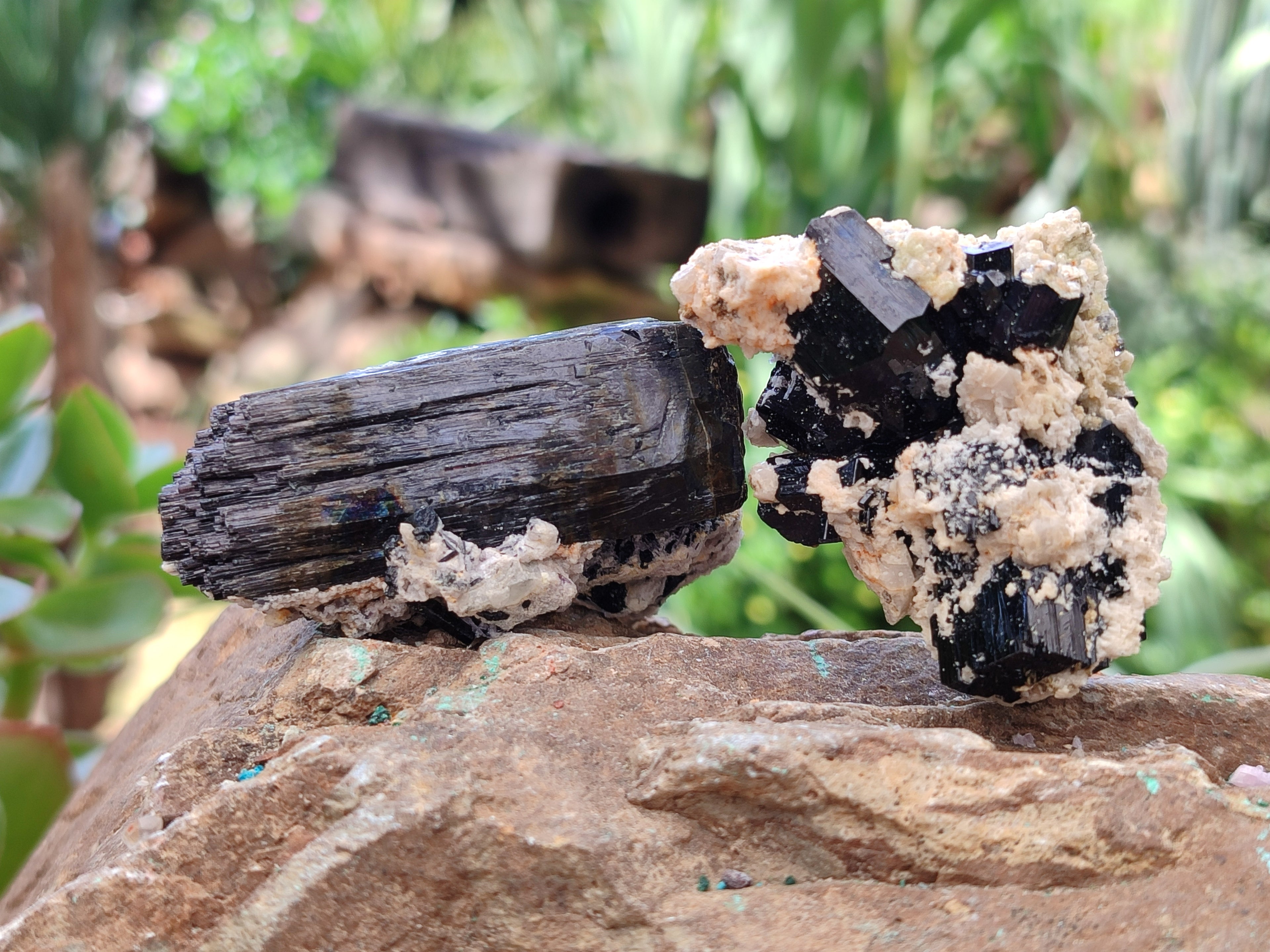 Natural Schorl Black Tourmaline With Hyalite Opal Specimens x 12 From Namibia - Toprock Gemstones and Minerals 