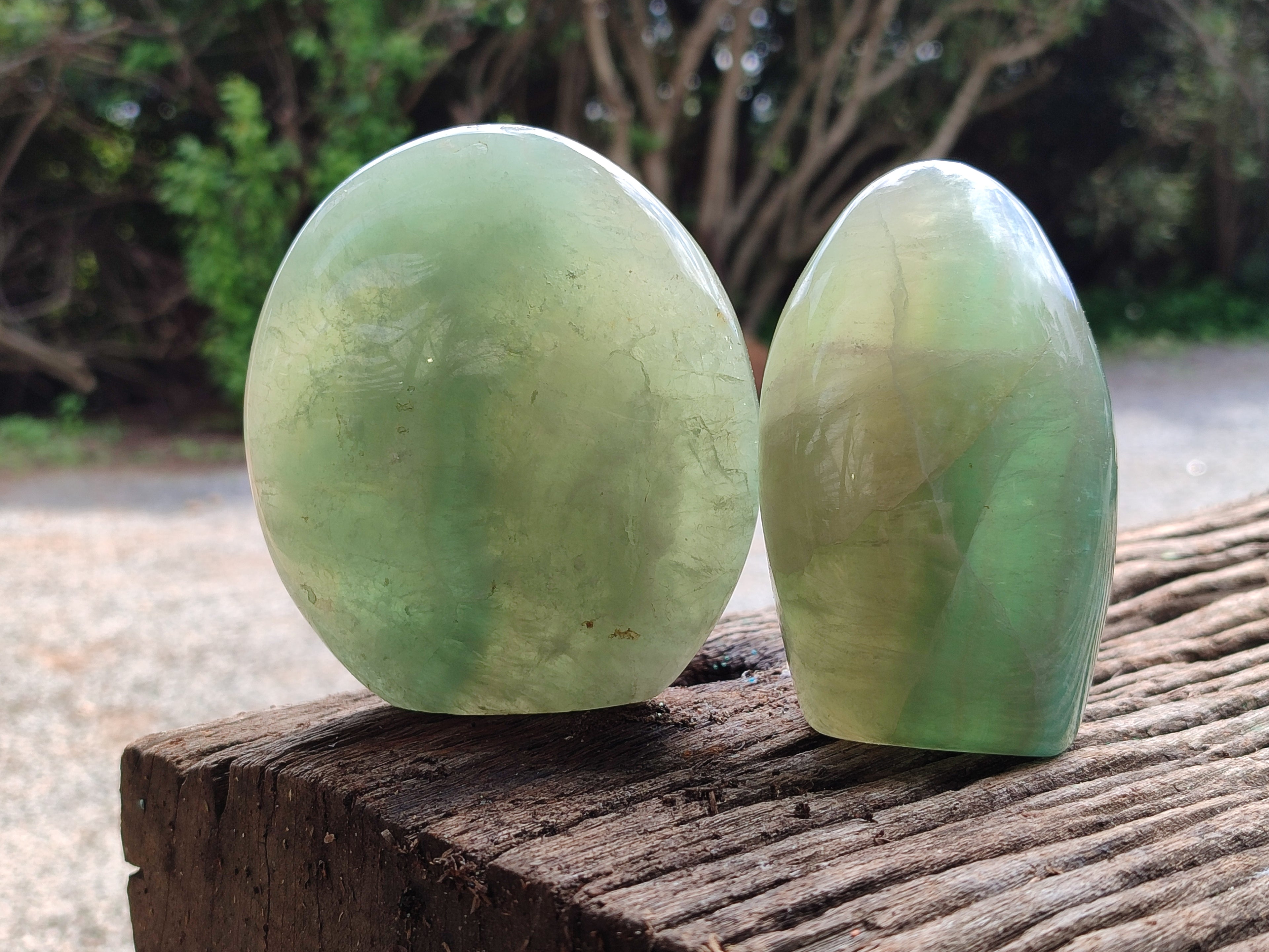Polished Green Fluorite Standing Free Forms x 3 From Madagascar - Toprock Gemstones and Minerals 