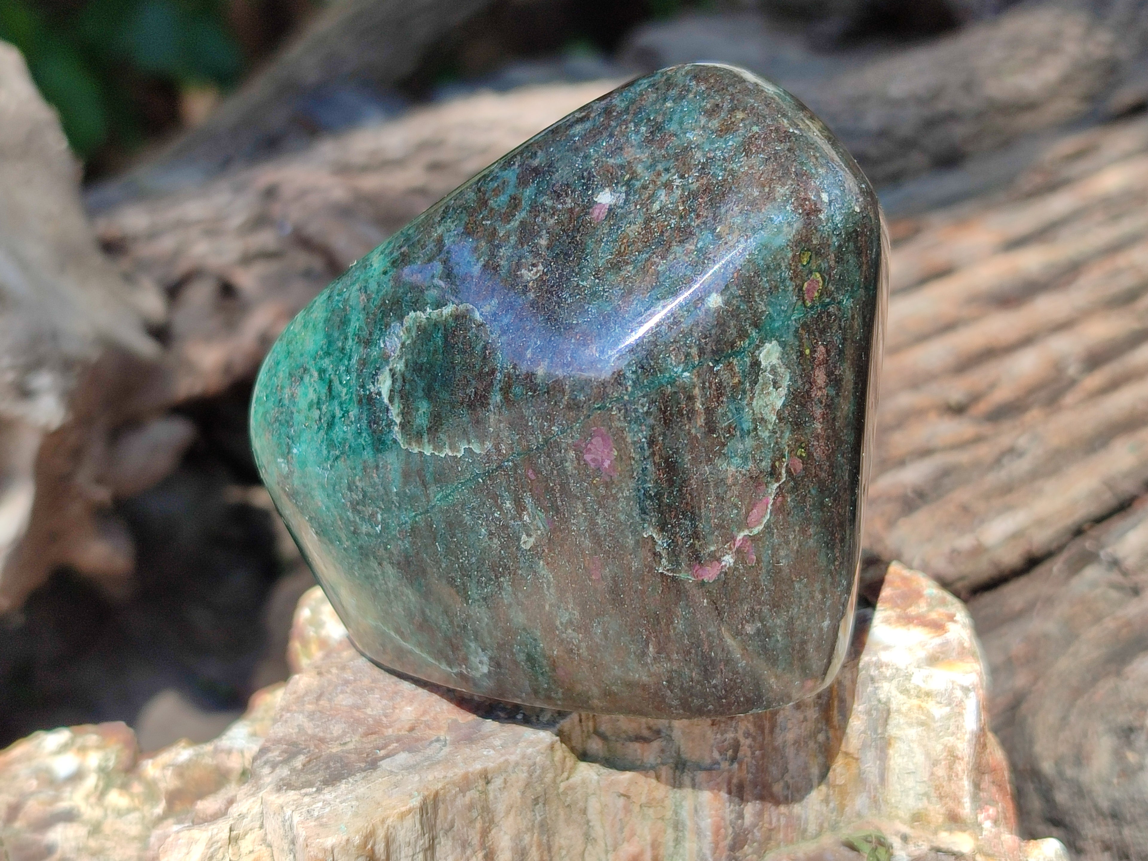 Polished Ruby Corundum In Chrome Verdite Standing Free Forms x 3 From Zimbabwe - Toprock Gemstones and Minerals 