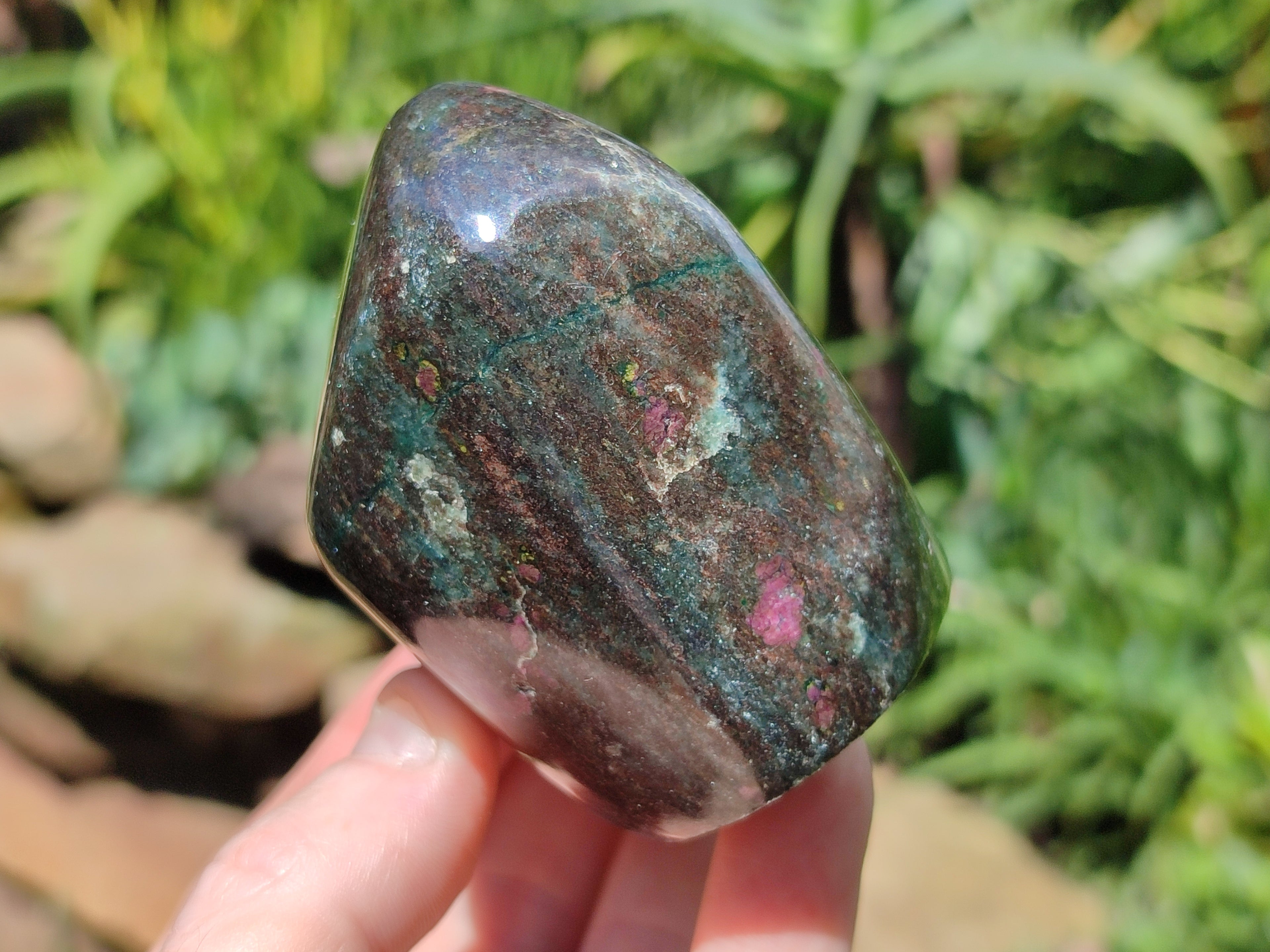 Polished Ruby Corundum In Chrome Verdite Standing Free Forms x 3 From Zimbabwe - Toprock Gemstones and Minerals 