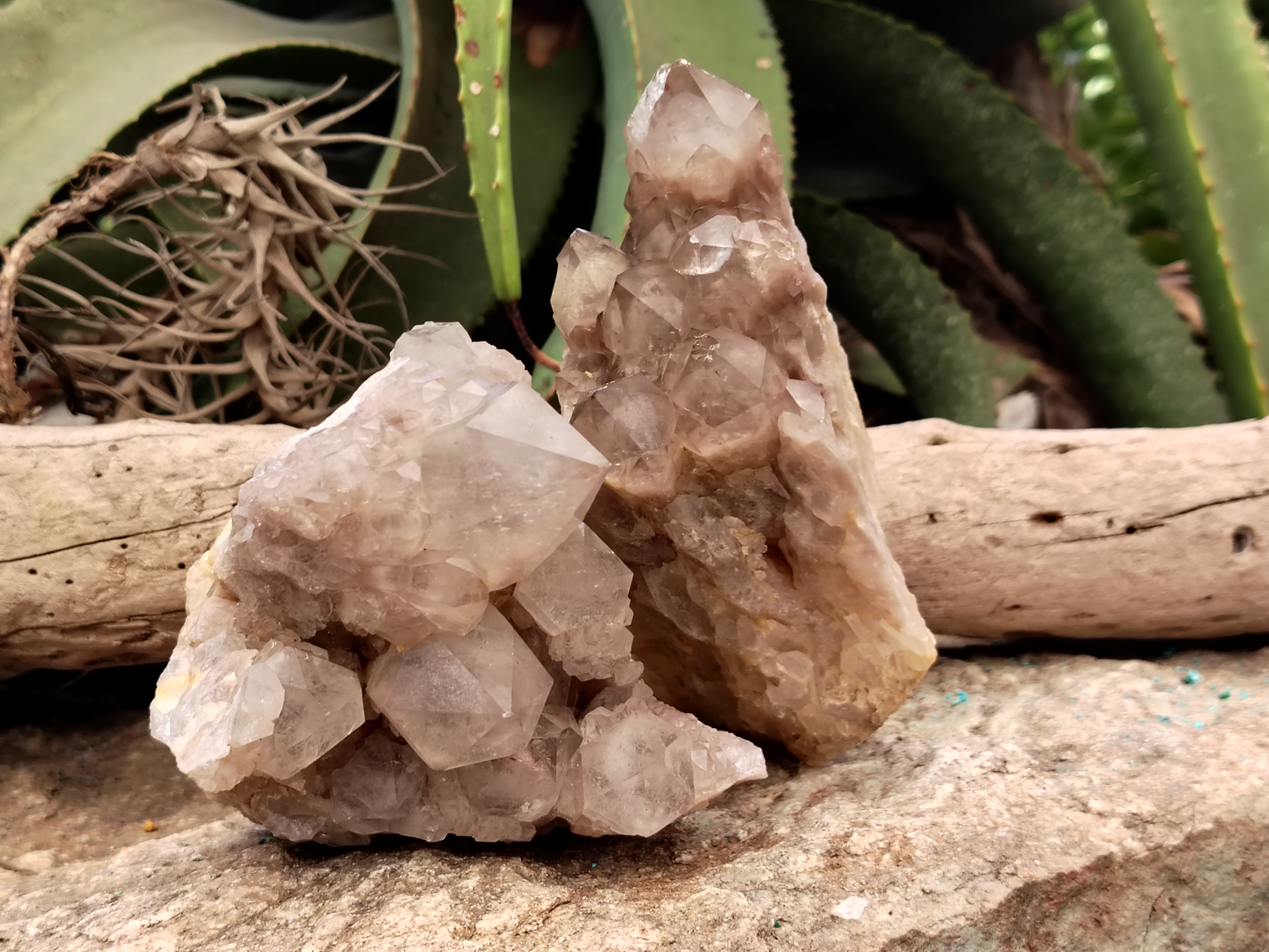 Natural Smokey Phantom Quartz Clusters x 2 From Luena, Congo - Toprock Gemstones and Minerals 