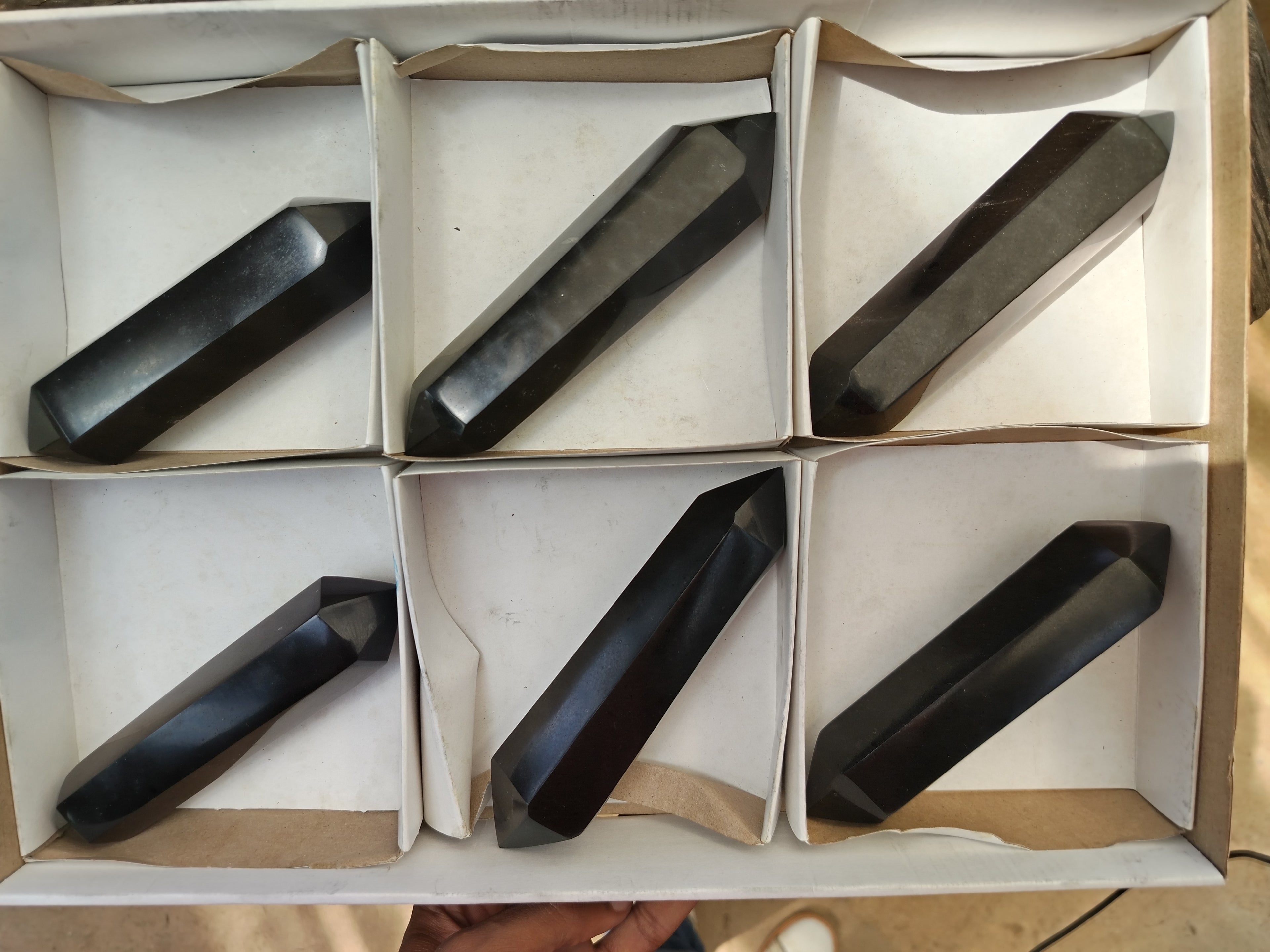 Polished Black Basalt Double Terminated Points x 6 From Antsirabe, Madagascar - Toprock Gemstones and Minerals 