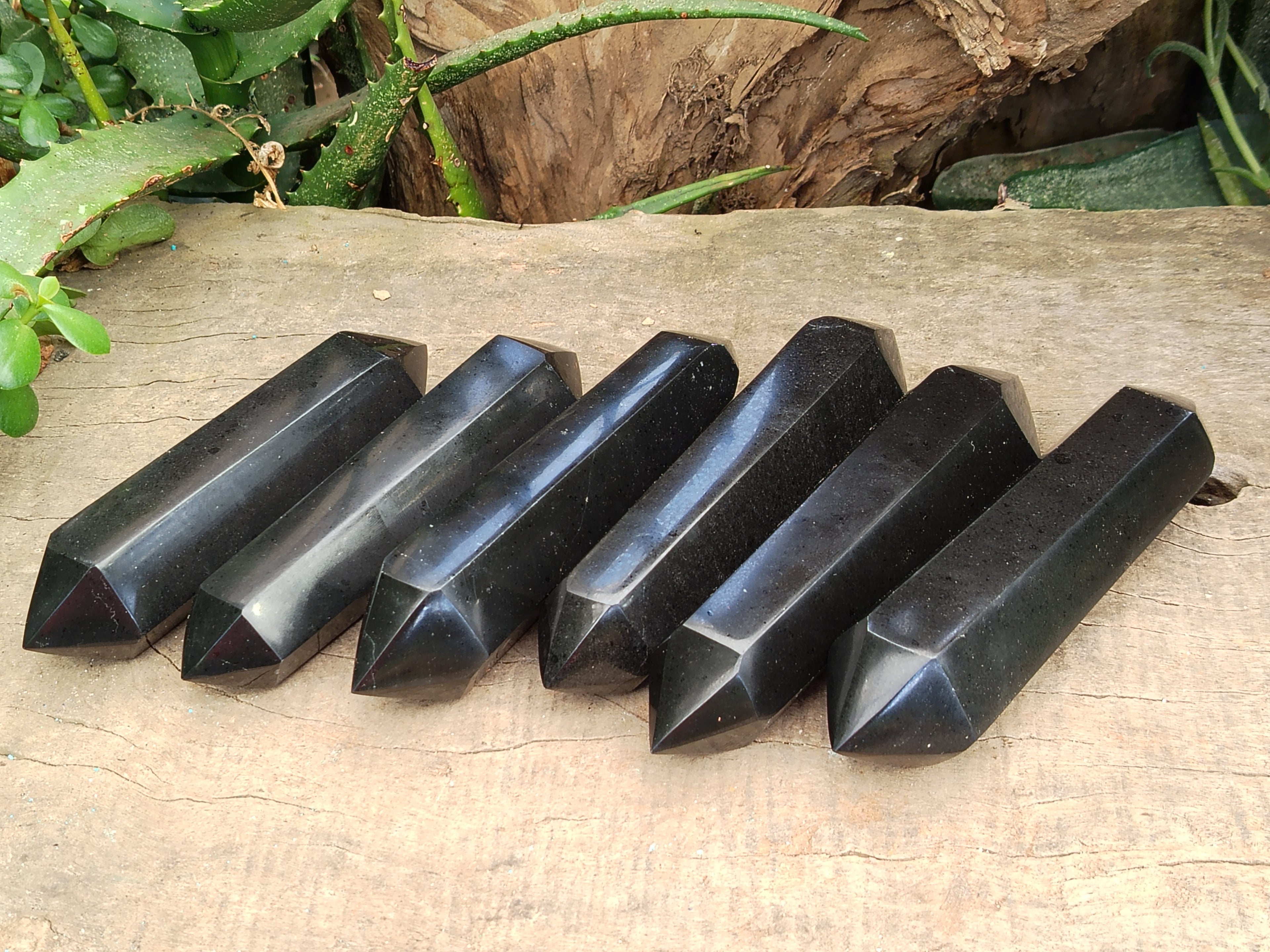 Polished Black Basalt Double Terminated Points x 6 From Antsirabe, Madagascar - Toprock Gemstones and Minerals 