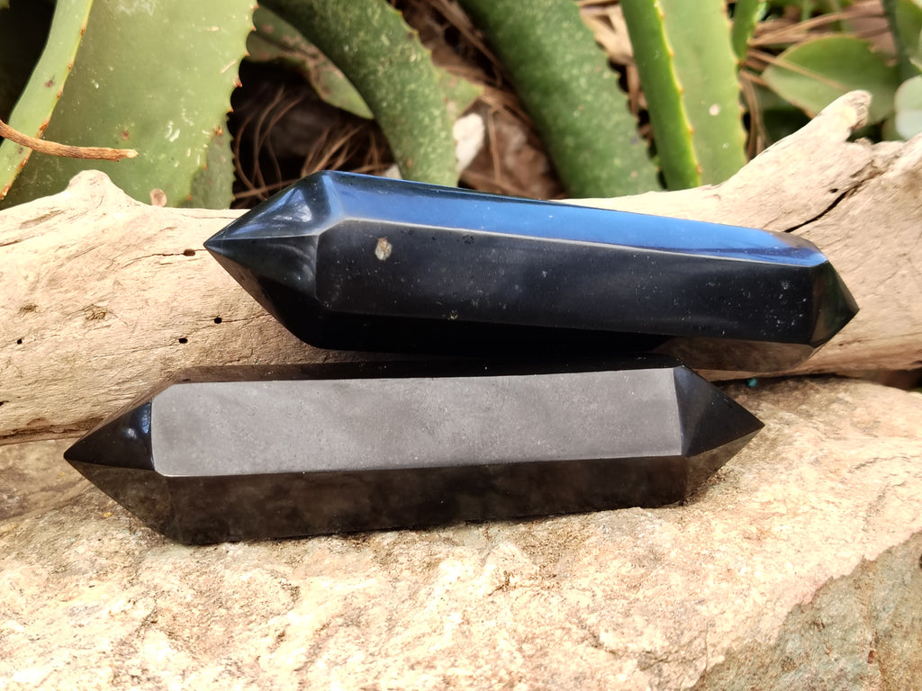 Polished Black Basalt Double Terminated Points x 6 From Antsirabe, Madagascar - Toprock Gemstones and Minerals 