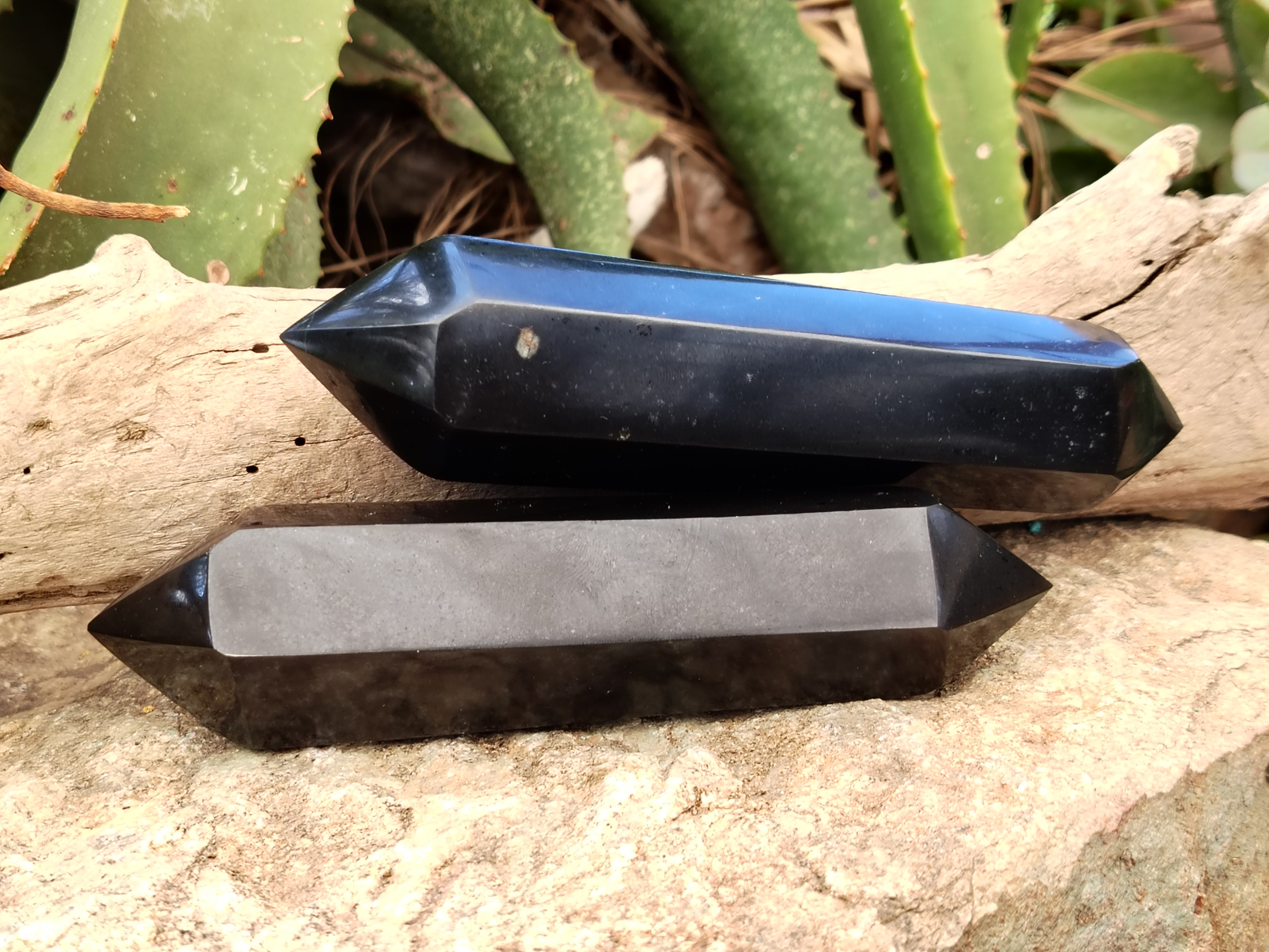 Polished Black Basalt Double Terminated Points x 6 From Antsirabe, Madagascar - Toprock Gemstones and Minerals 