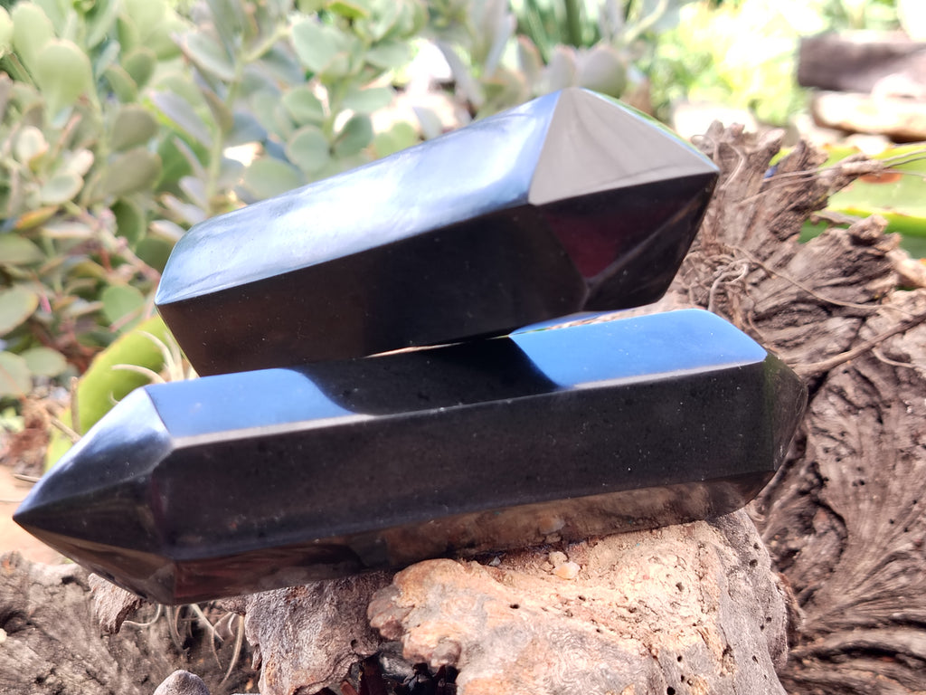 Polished Black Basalt Double Terminated Points x 6 From Antsirabe, Madagascar - Toprock Gemstones and Minerals 