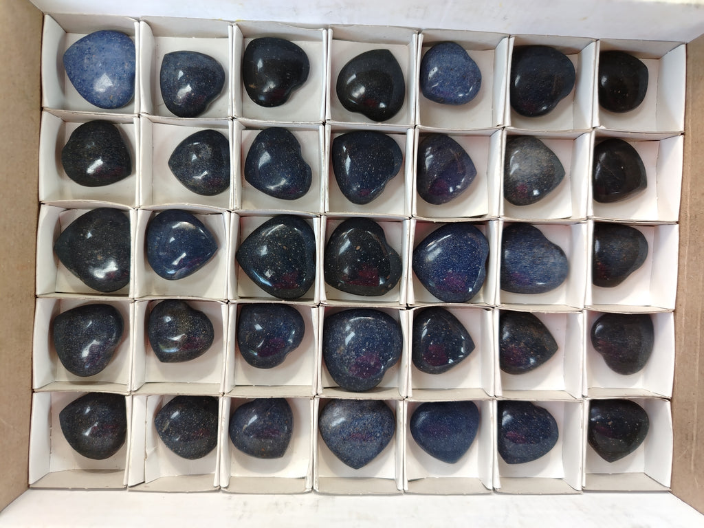 Polished Lazulite Hearts x 35 From Madagascar - Toprock Gemstones and Minerals 