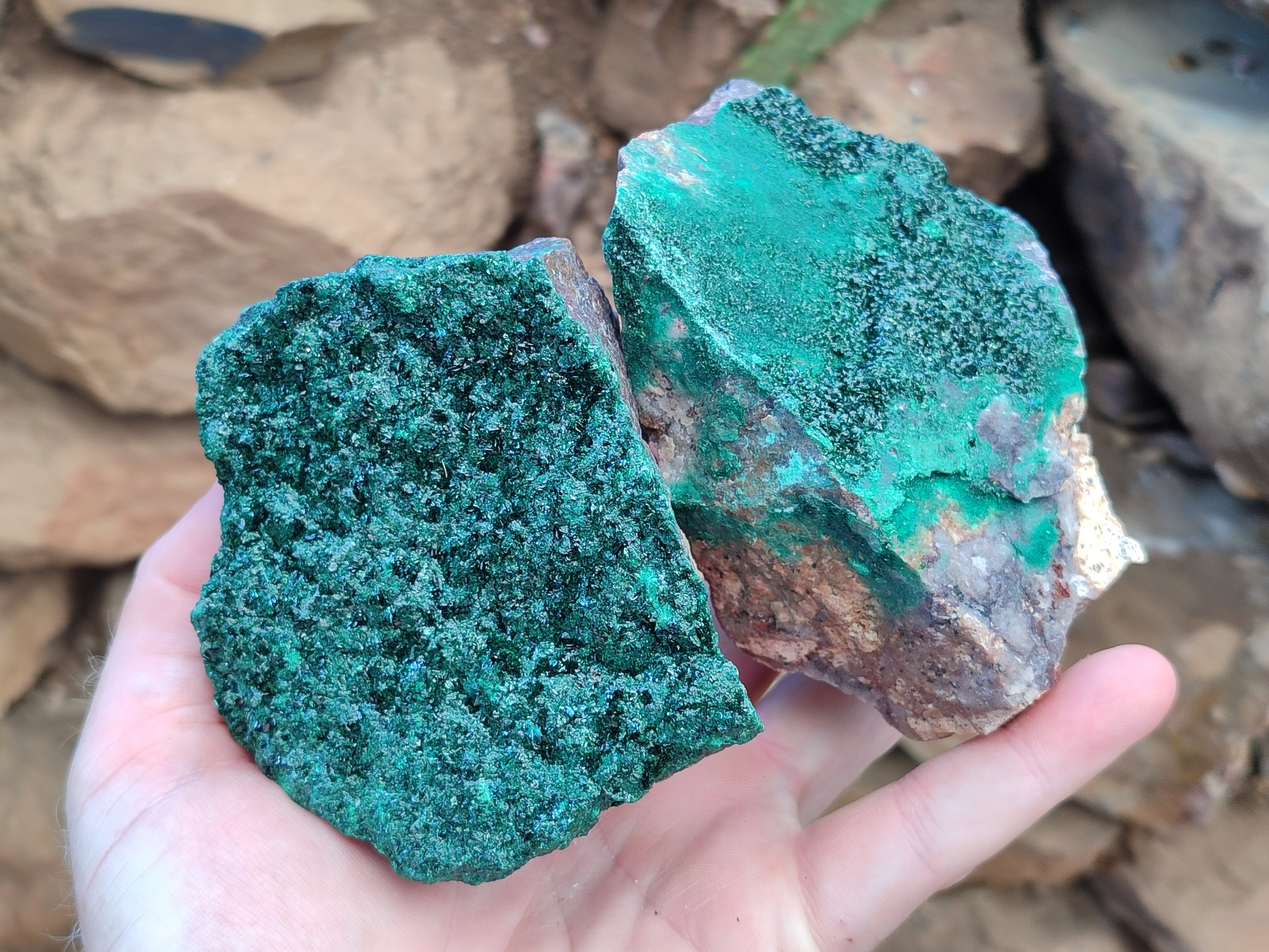 Natural Crystalline Malachite Specimens x 3 From Congo - Toprock Gemstones and Minerals 