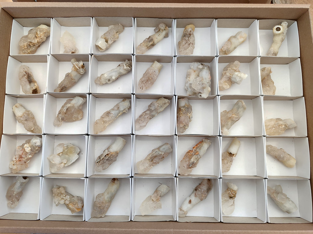 Natural Drusy Quartz Coated Calcite Pseudomorph Specimens x 35 From Alberts Mountain, Lesotho - Toprock Gemstones and Minerals 