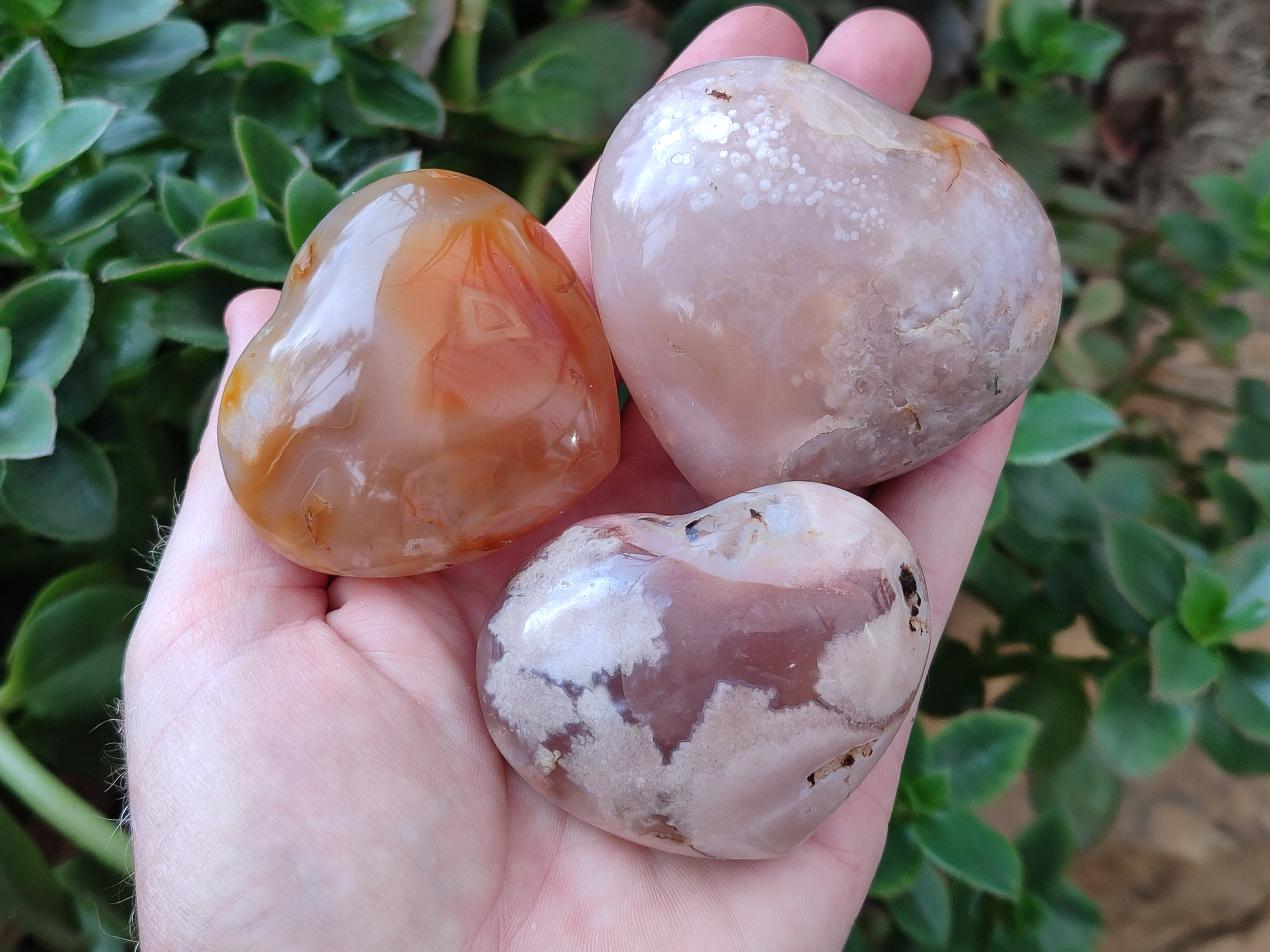 Polished Flower Agate Hearts x 12 From Antsahalova, Madagascar - Toprock Gemstones and Minerals 