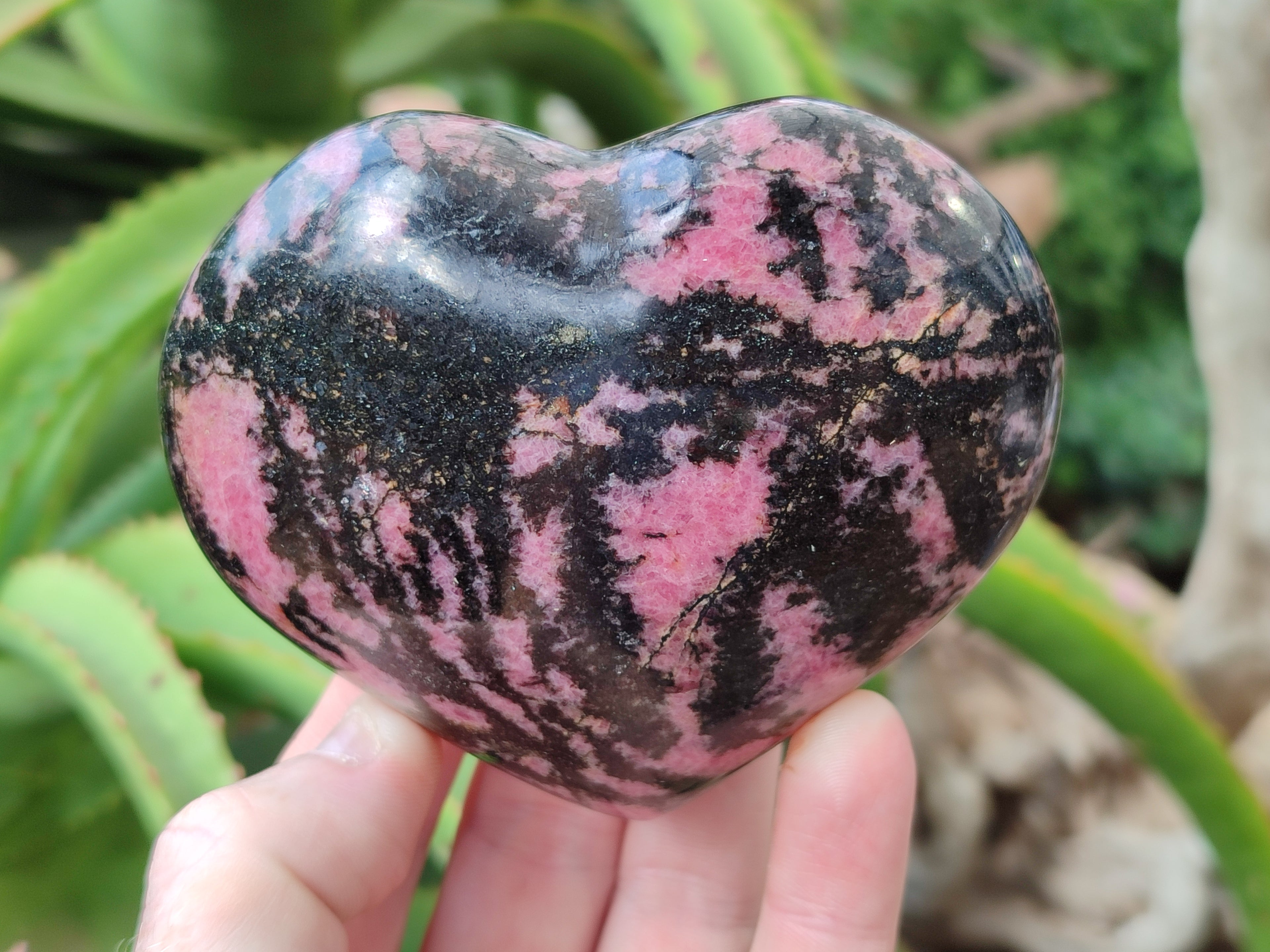 Polished Rhodonite Eggs and a heart x 3 From Ambindavato, Madagascar - Toprock Gemstones and Minerals 