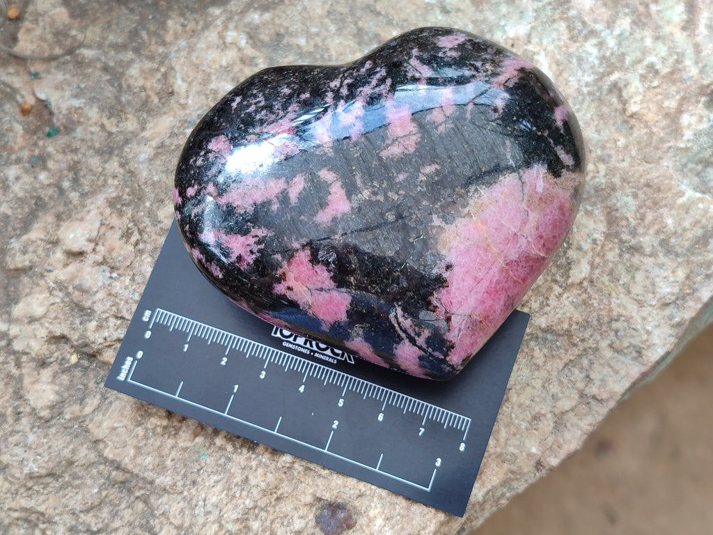 Polished Rhodonite Eggs and a heart x 3 From Ambindavato, Madagascar - Toprock Gemstones and Minerals 
