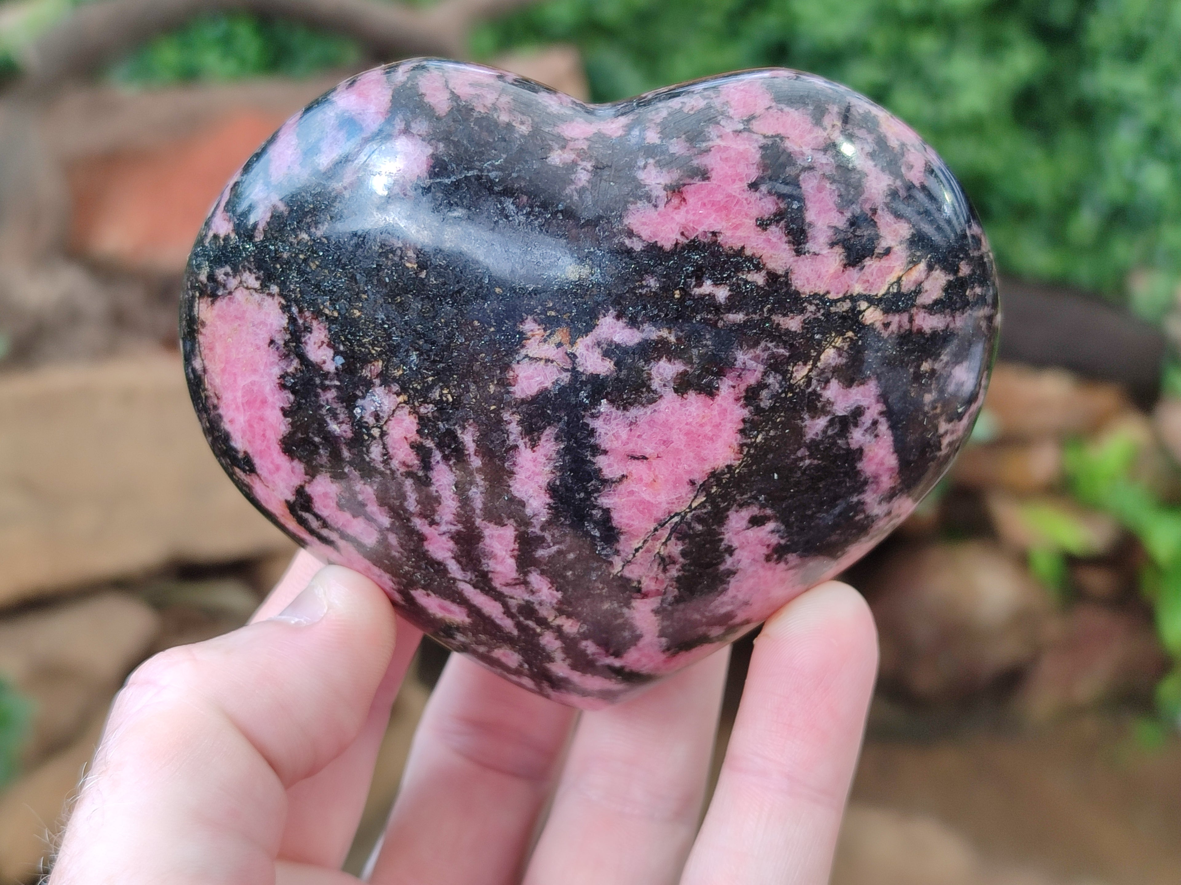 Polished Rhodonite Eggs and a heart x 3 From Ambindavato, Madagascar - Toprock Gemstones and Minerals 