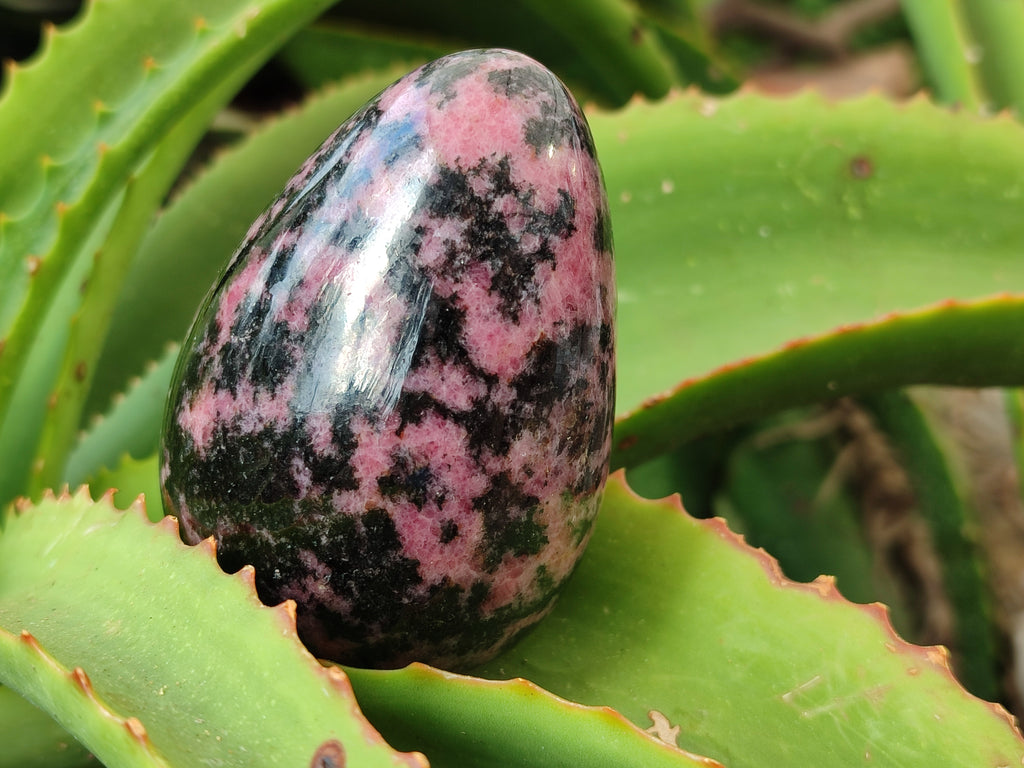 Polished Rhodonite Eggs and a heart x 3 From Ambindavato, Madagascar - Toprock Gemstones and Minerals 