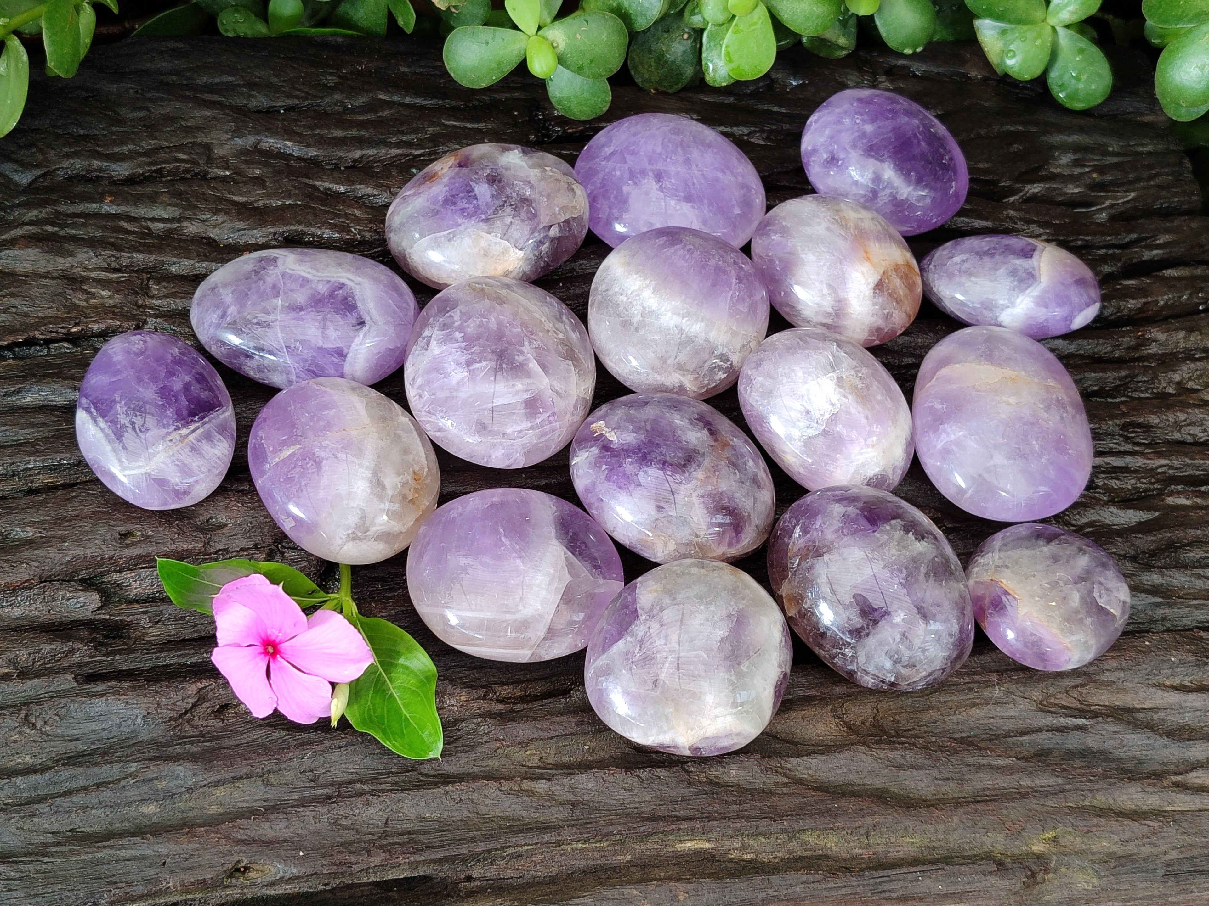 Polished Chevron Amethyst Palm Stones x 20 from Ankazobe, Madagascar - Toprock Gemstones and Minerals 