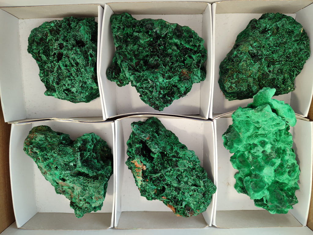 Natural Silky Malachite Specimens x 6 From Kasompe, Congo - Toprock Gemstones and Minerals 