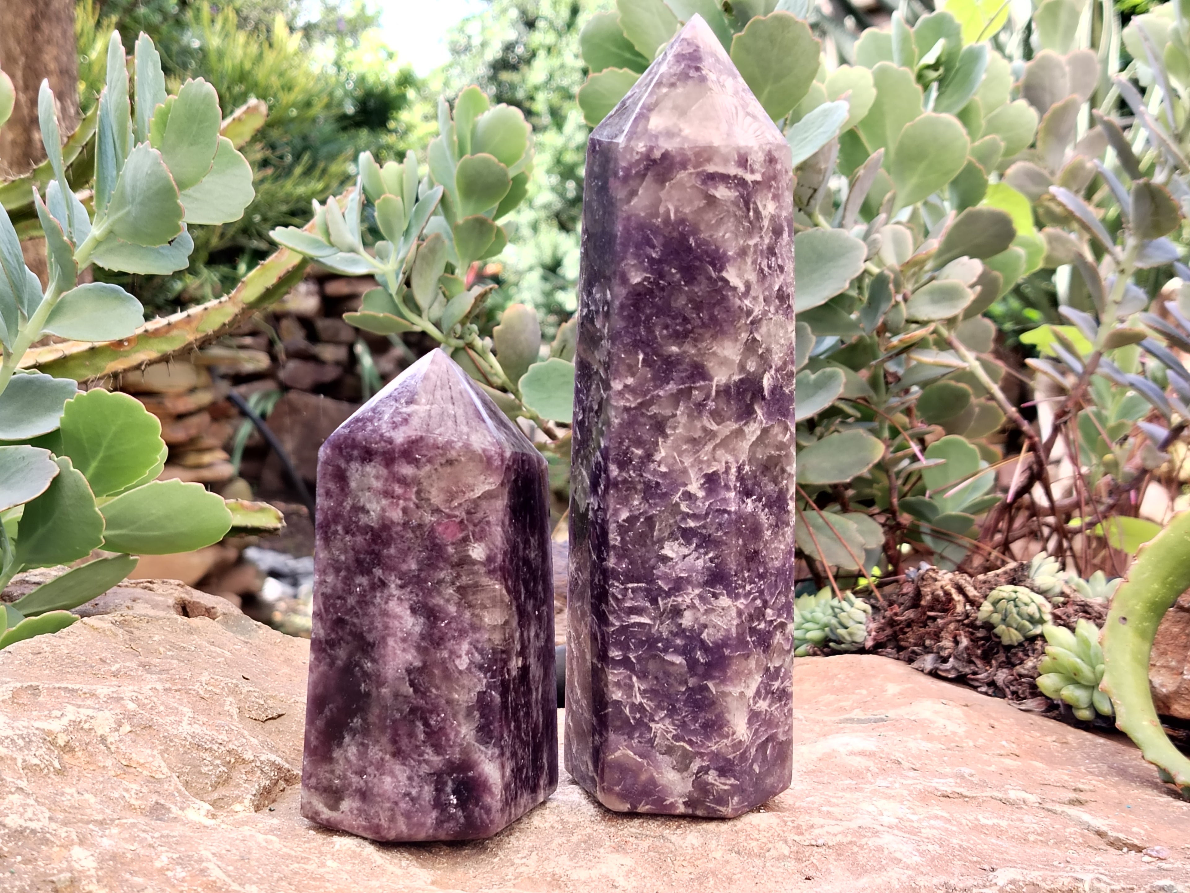 Polished Lepidolite with Pink Rubellite Points x 2 From Ambatondrazaka, Madagascar - Toprock Gemstones and Minerals 