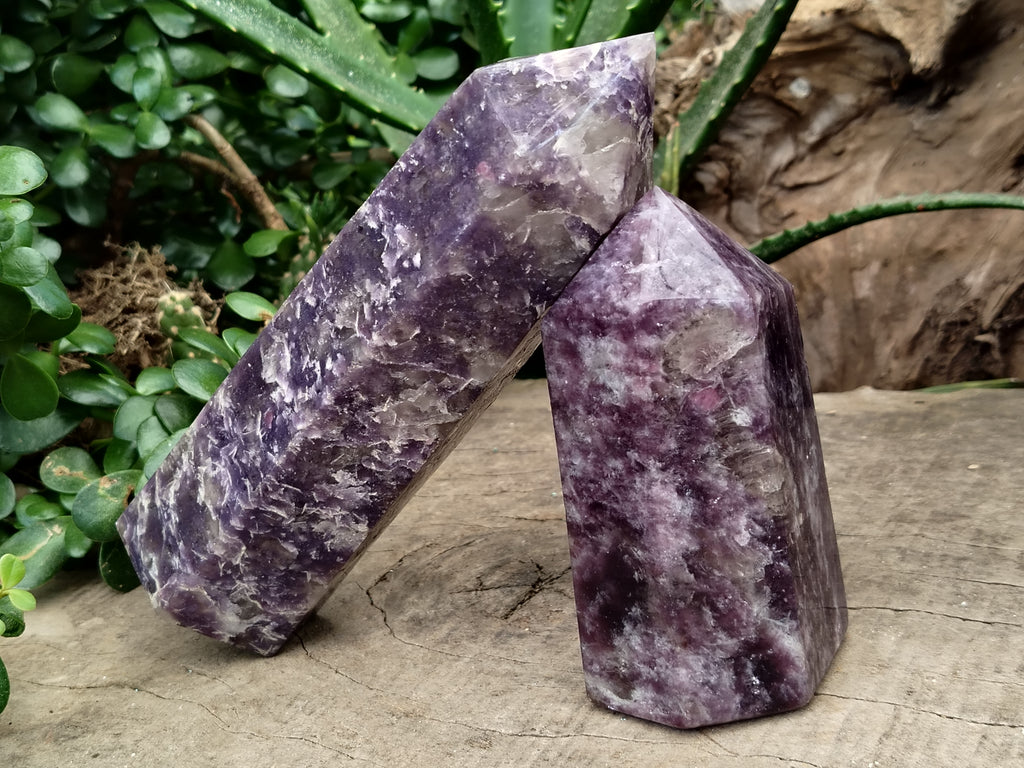 Polished Lepidolite with Pink Rubellite Points x 2 From Ambatondrazaka, Madagascar - Toprock Gemstones and Minerals 