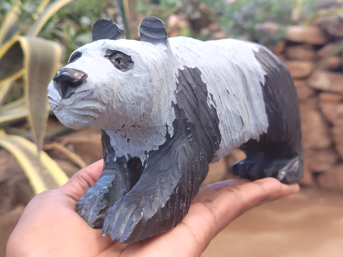 Hand Made Soapstone Panda Carving x 1 From Zimbabwe - Toprock Gemstones and Minerals 