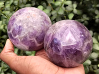 Polished Smokey Chevron Amethyst Spheres x 3 From Madagascar