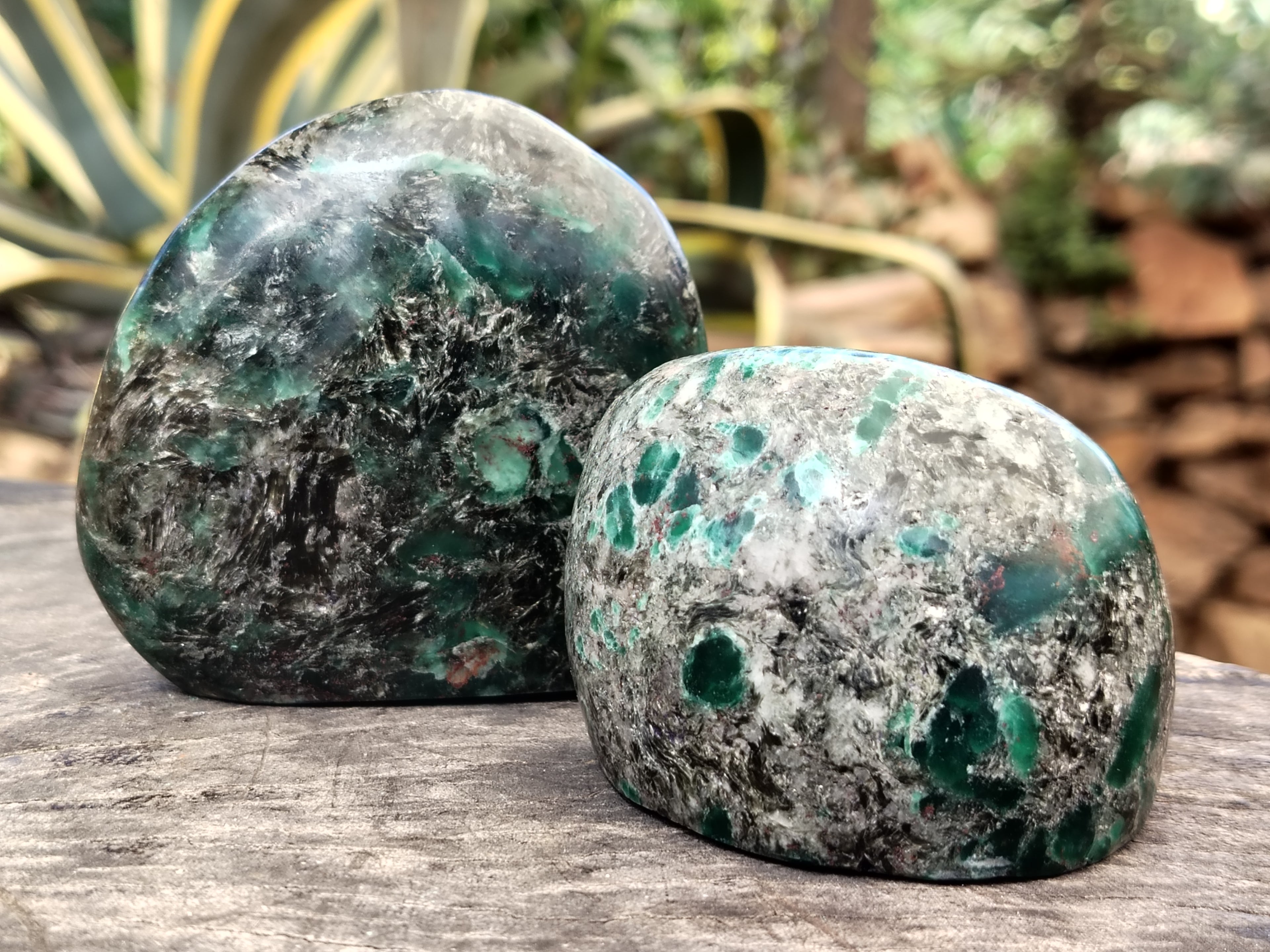 Polished Emerald Mica In Matrix Standing Free Forms x 4 From Mutoko, Zimbabwe - Toprock Gemstones and Minerals 