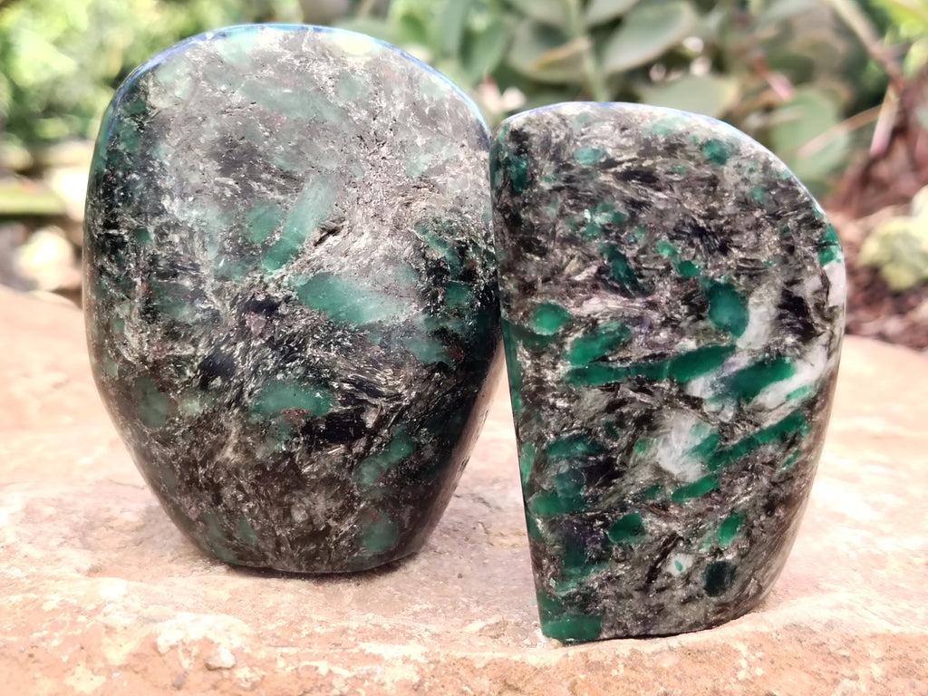 Polished Emerald Mica In Matrix Standing Free Forms x 4 From Mutoko, Zimbabwe - Toprock Gemstones and Minerals 