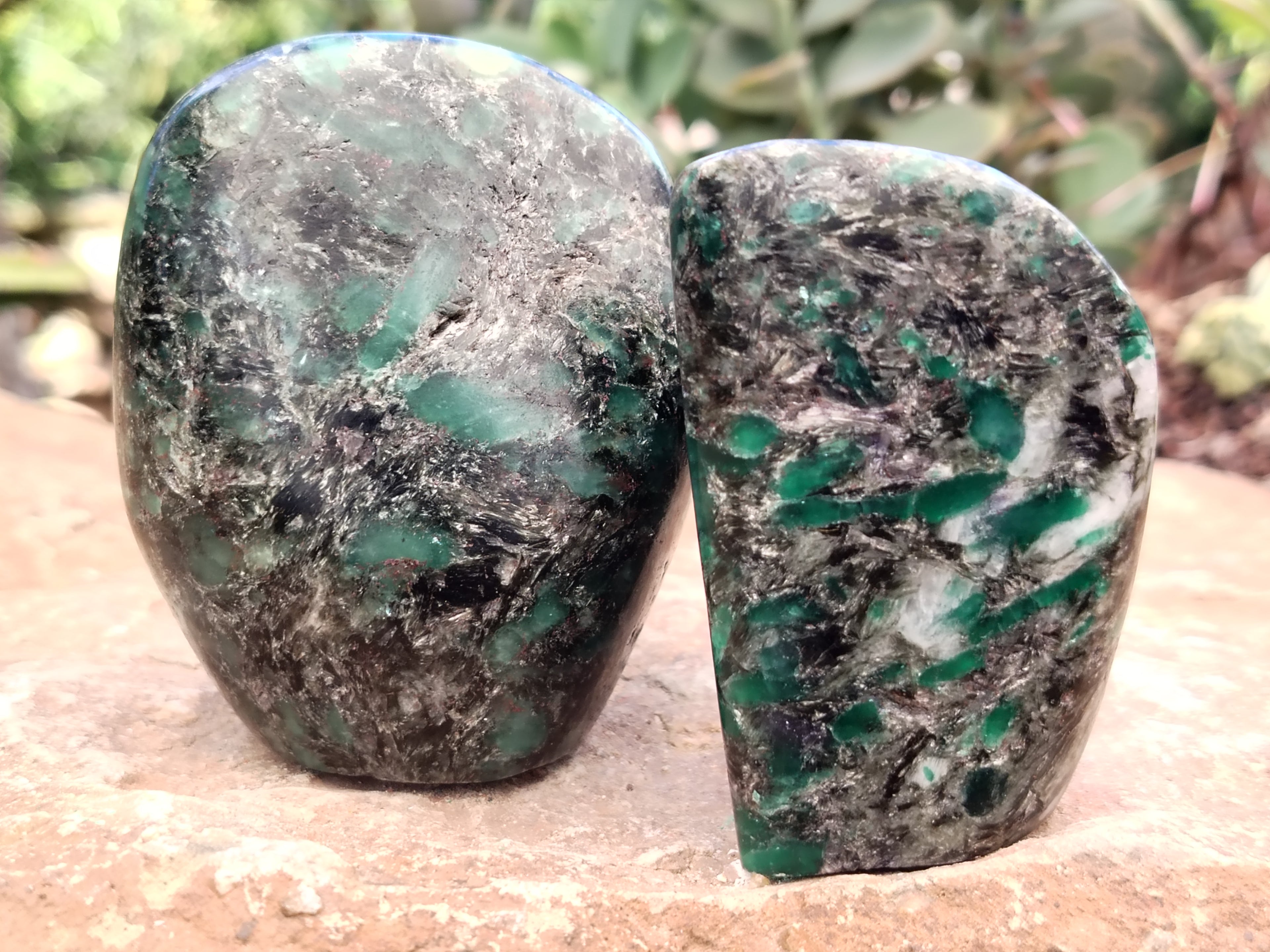 Polished Emerald Mica In Matrix Standing Free Forms x 4 From Mutoko, Zimbabwe - Toprock Gemstones and Minerals 