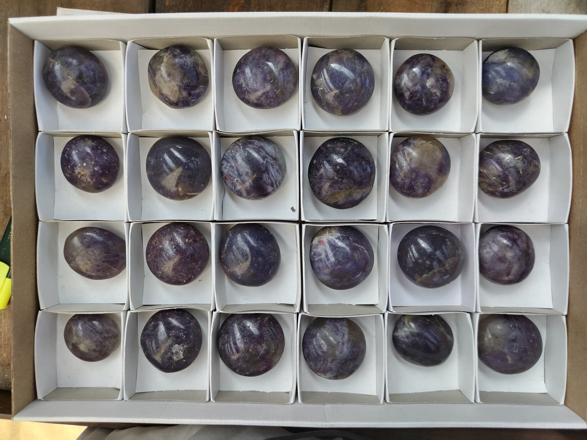 Polished Lepidolite with Pink Rubellite Palm Stones x 24 From Ambatondrazaka, Madagascar - Toprock Gemstones and Minerals 