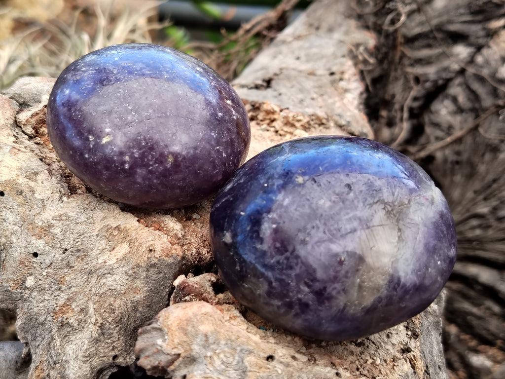 Polished Lepidolite with Pink Rubellite Palm Stones x 24 From Ambatondrazaka, Madagascar - Toprock Gemstones and Minerals 