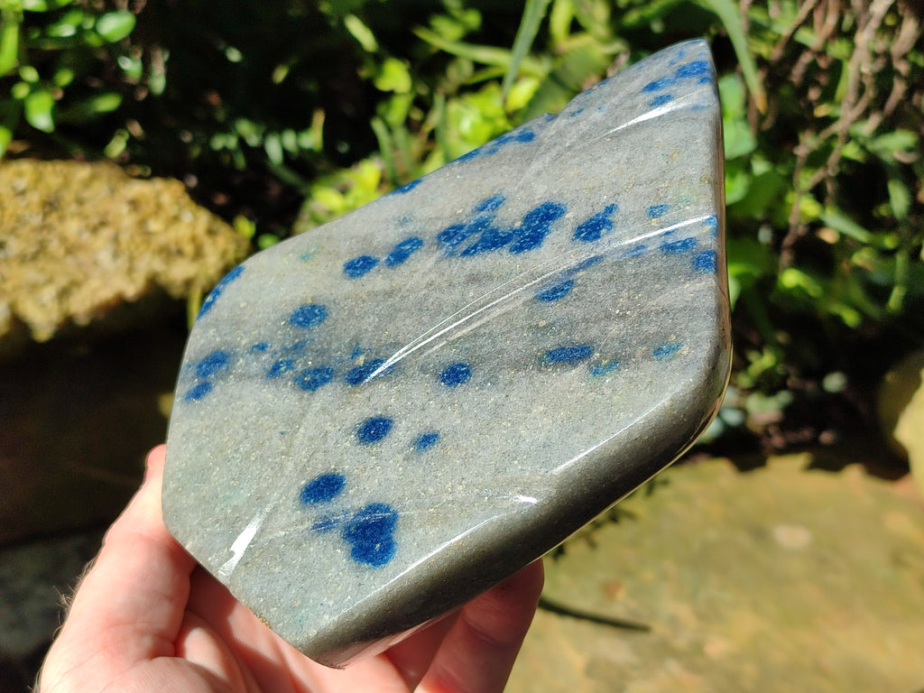 Polished Blue Spinel Spotted Quartz Leaf Sculpture x 1 From Madagascar - Toprock Gemstones and Minerals 