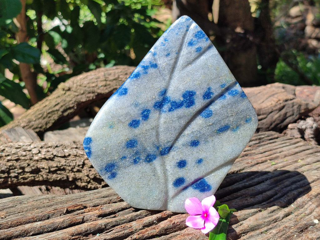 Polished Blue Spinel Spotted Quartz Leaf Sculpture x 1 From Madagascar - Toprock Gemstones and Minerals 