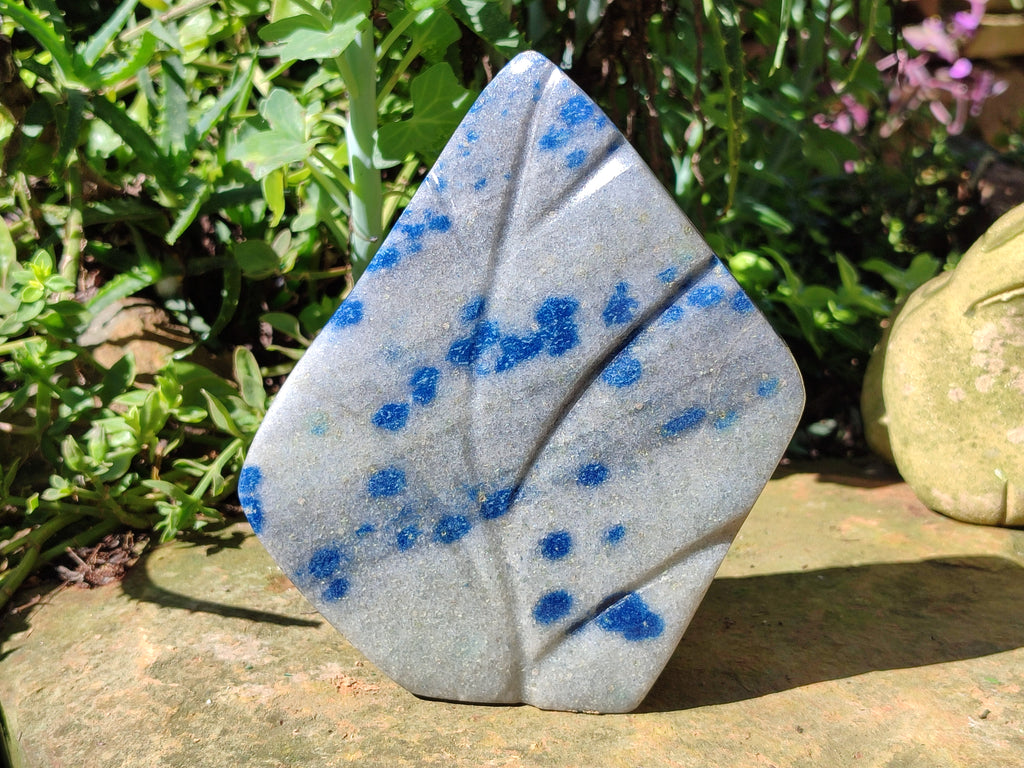 Polished Blue Spinel Spotted Quartz Leaf Sculpture x 1 From Madagascar - Toprock Gemstones and Minerals 