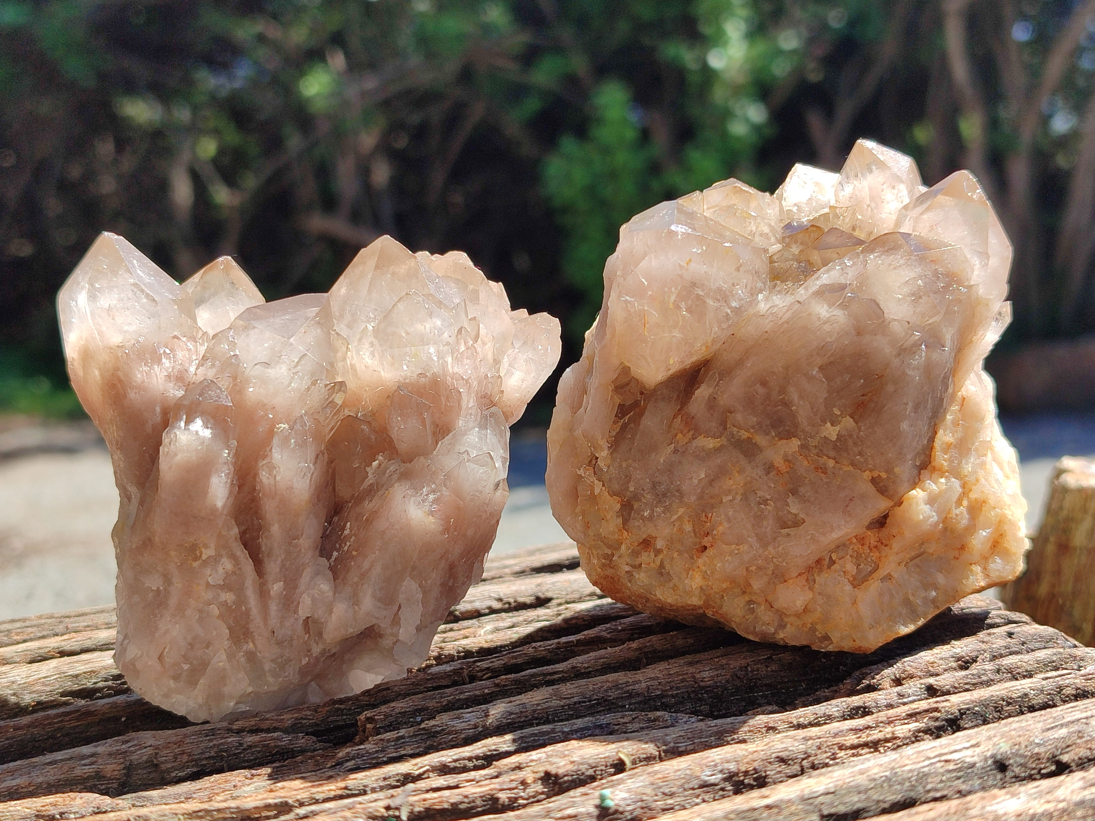 Natural Smokey Phantom Quartz Clusters x 6 From Luena, Congo - Toprock Gemstones and Minerals 